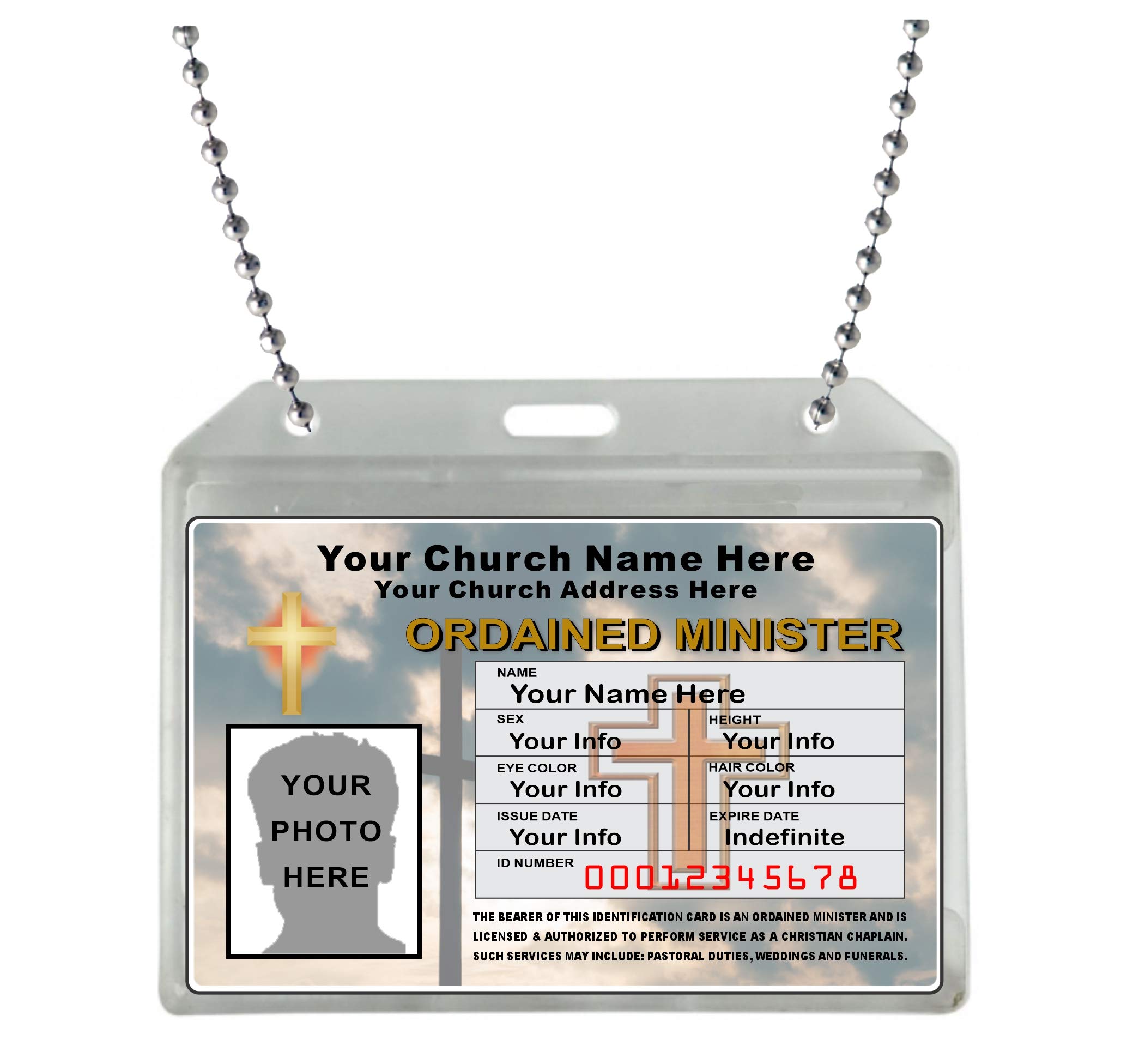 Custom Ordained Minister ID Card with Photo & Personal Info - Professional Church Clergy Identification for Services, Events & Religious Ceremonies