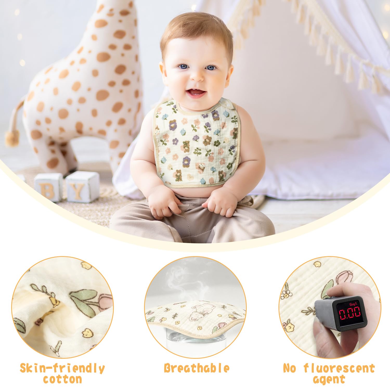 Zainpe 6-Pack Soft & Absorbent Muslin Cotton Baby Bibs - Drool Proof Burp Cloths for Newborns, Infants & Toddlers - Perfect for Feeding, Teething & Messy Playtime
