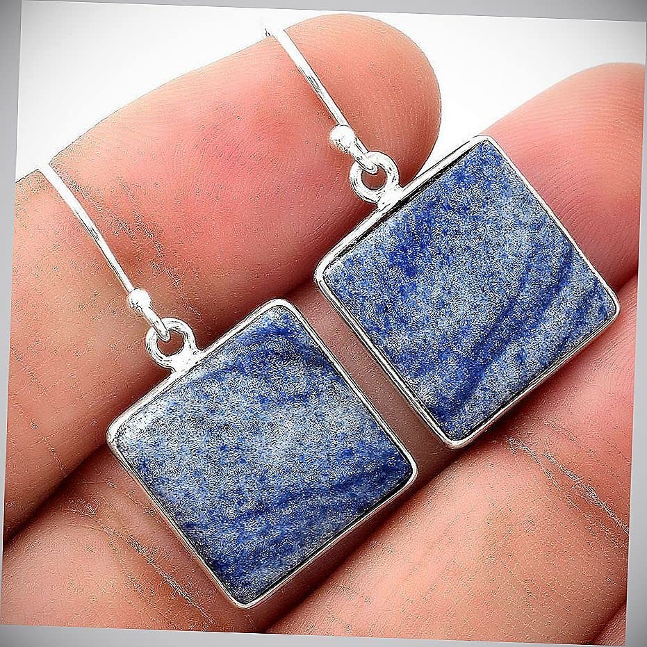 Handmade Dumortierite Quartz 925 Sterling Silver Dangle Earrings for Women - Natural Stone Jewelry with French Hook - Elegant Gift for Birthday, Anniversary & Special Occasions