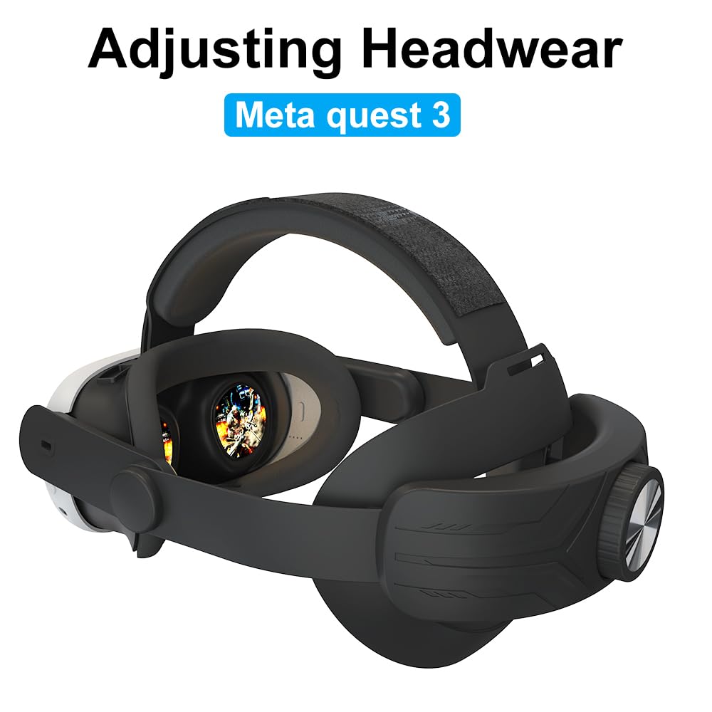 CRGANGZY Adjustable Lightweight Replacement Head Strap for Meta Quest 3 - Comfortable VR Headset Accessory Reduces Face Pressure (Black) - Perfect for Gaming, Virtual Reality & Extended Play Sessions