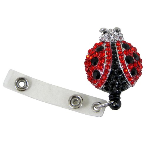 Sparkling Rhinestone Ladybug Key Card Holder with Retractable Reel - Cute ID Badge Holder for Work, School, and Events - Perfect for Nurses, Teachers, and Office Professionals