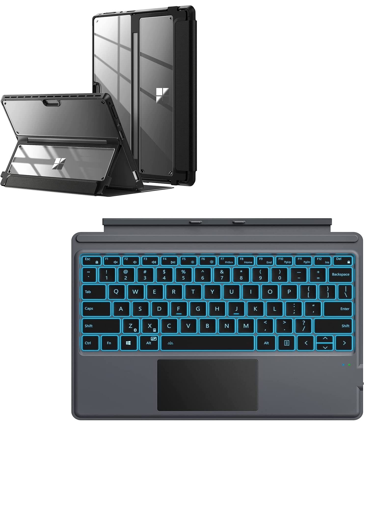 MoKo Wireless Bluetooth Keyboard Case for Microsoft Surface Pro 8 (2021) - Backlit 7-Color LED, Built-in Rechargeable Battery with Trackpad | Perfect for Work, Study & Travel
