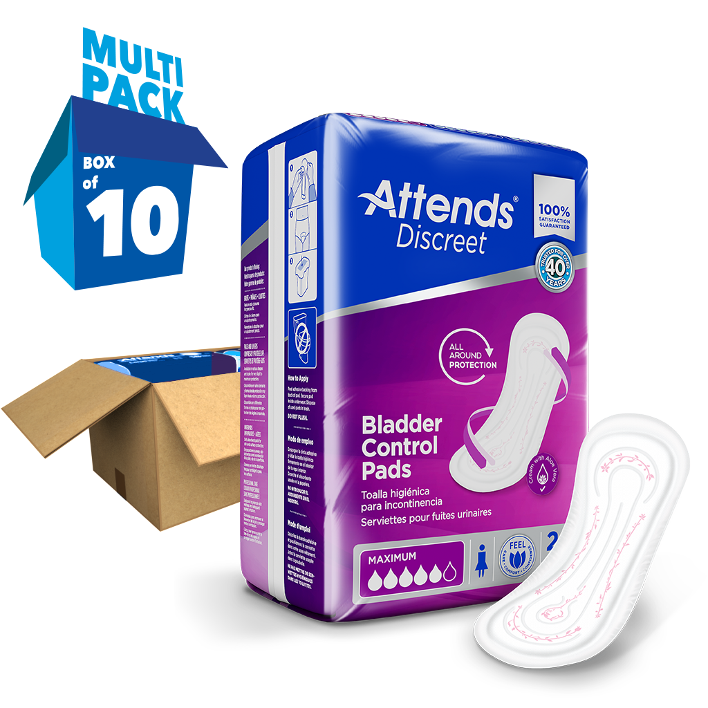 Attends Discreet Women's Maximum Absorbency Pads for Heavy Flow & Overnight Protection - Ultra Thin & Comfortable for All-Day Wear