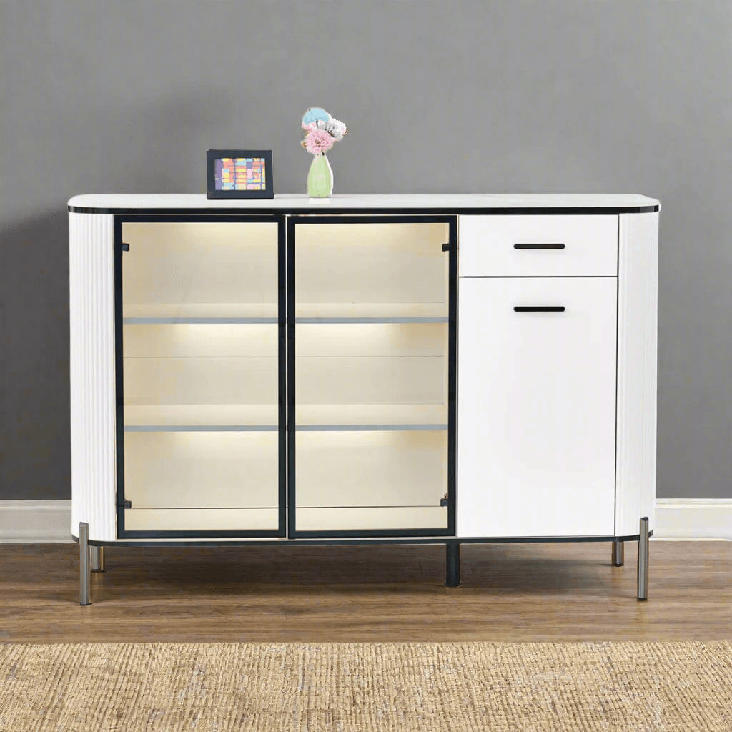 Maurille White Buffet Hutch 140cm - Modern Sideboard Cabinet with Storage for Dining Room, Kitchen & Living Room - Perfect for Home Decor & Entertaining