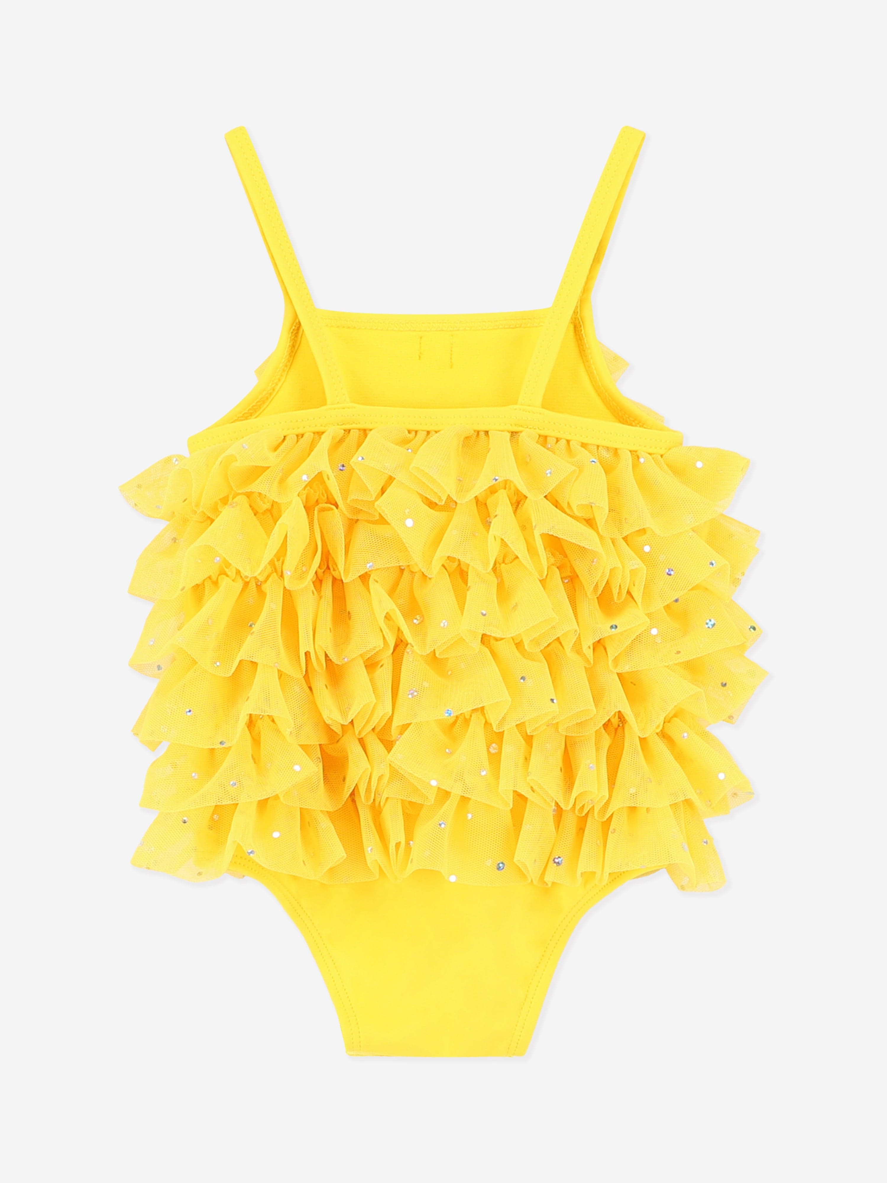 Yellow Minnow Sparkle Swimsuit for Baby Girls - UV Protection & Quick Dry Swimwear for Beach, Pool & Summer Play