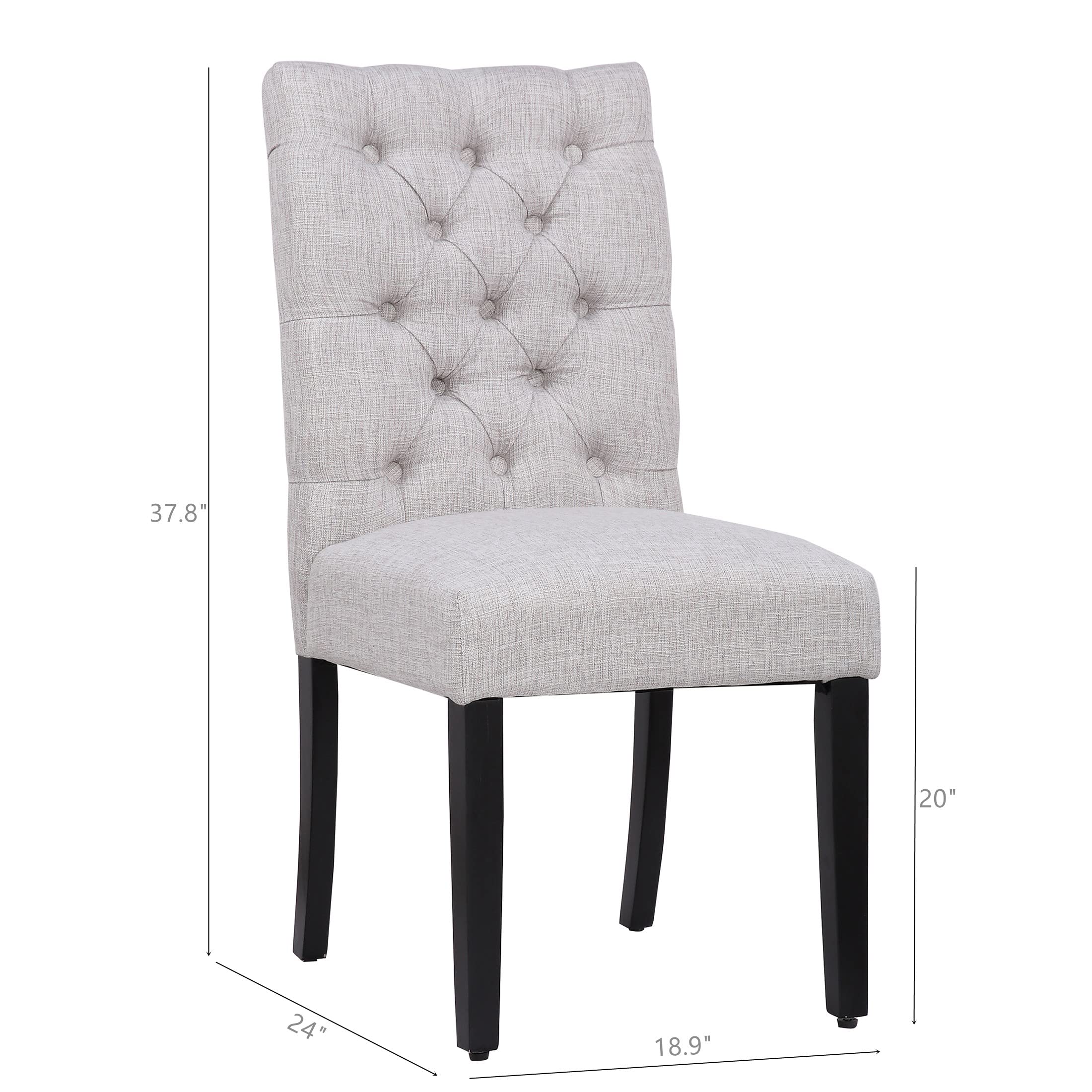 WestinTrends Hayes Tufted Dining Chairs Set of 2 - Linen Upholstered Kitchen & Dining Room Chairs with Solid Wood Legs, Light Gray - Perfect for Modern Farmhouse, Breakfast Nook & Formal Dining Room Decor
