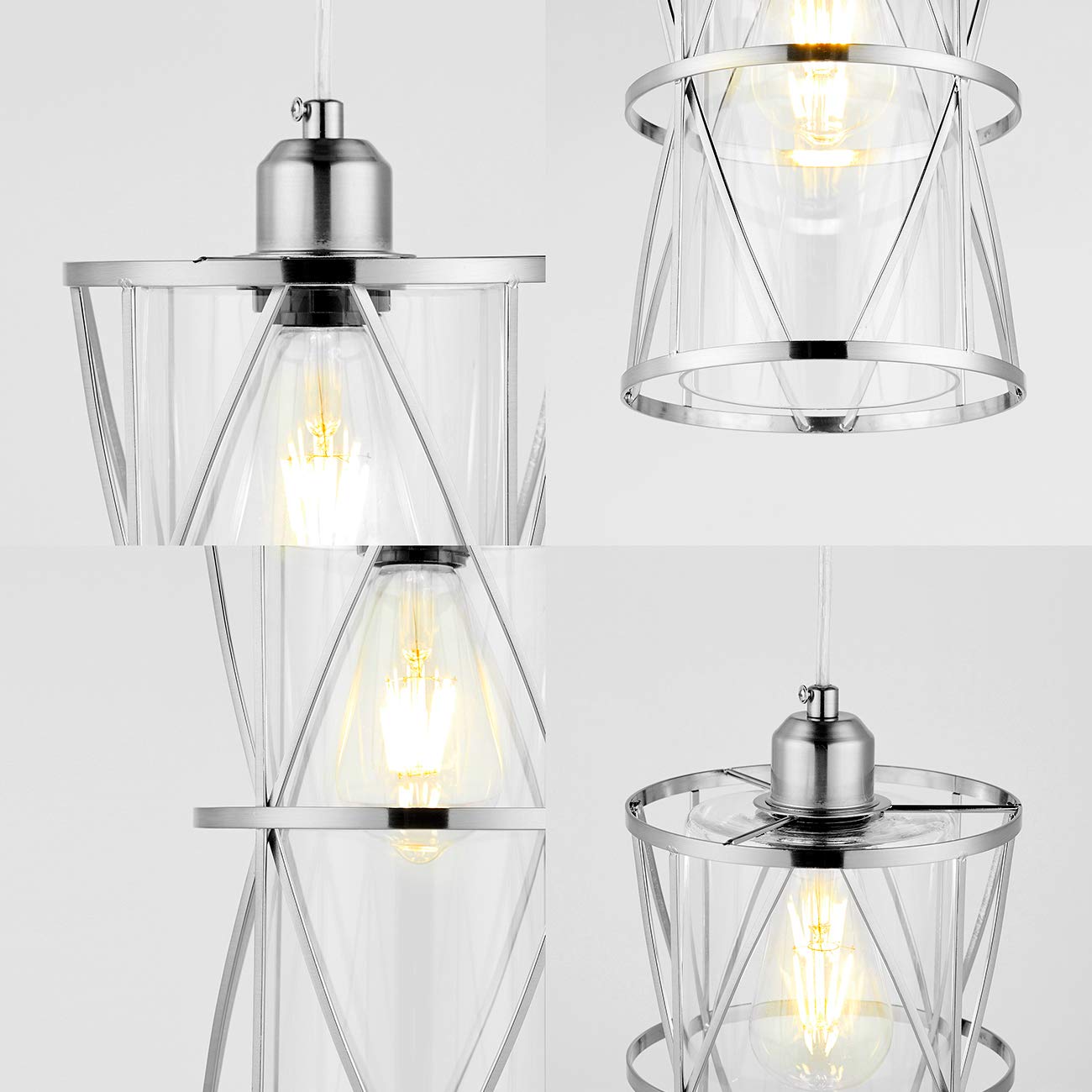 Modern Cylindrical Pendant Light with Clear Glass - Brushed Nickel Hanging Light Fixture for Kitchen Island, Dining Room, Bar & Sink Areas | Transitional Metal Lighting for Home & Commercial Spaces