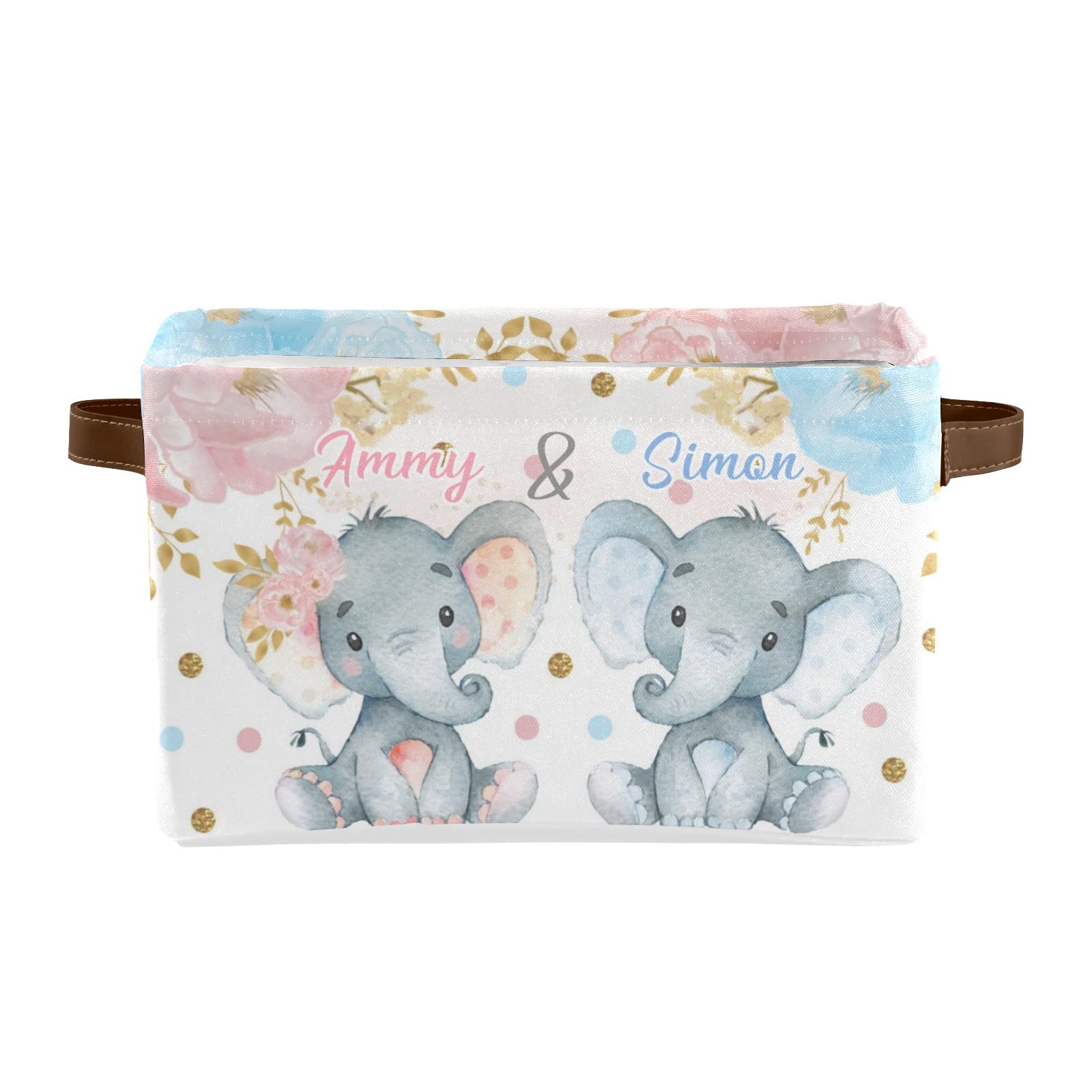 Floral Elephant Storage Bins - 4 Pack Personalized Nursery Organizer with Handles, Durable Toy & Cloth Baskets for Shelves, Wardrobe, Kids Room Organization - Perfect for Baby Toys, Books & Nursery Decor