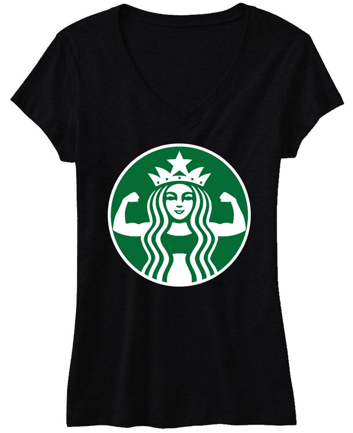 NoBull Women's STARBUFF Parody Black V-Neck T-Shirt - Gym Workout, Casual Wear & Funny Gift for Fitness Lovers