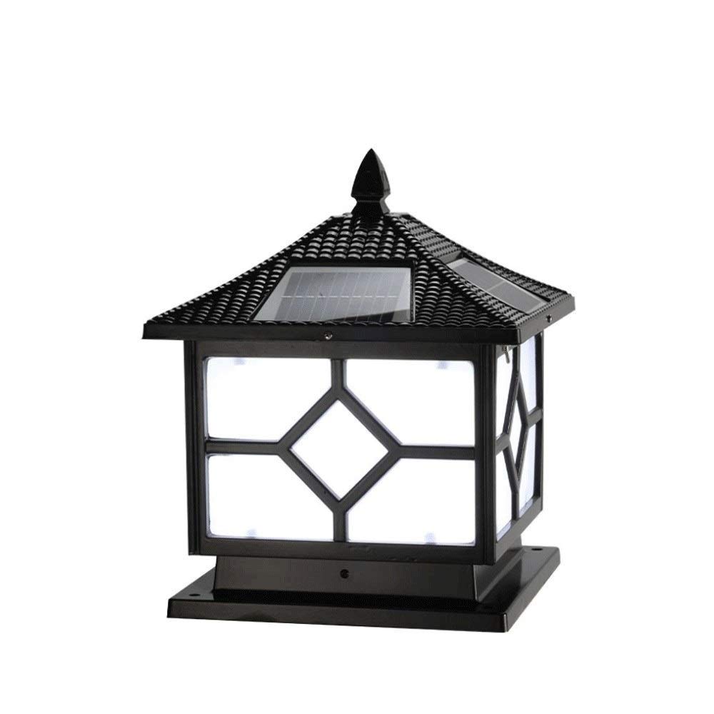 Outdoor Solar LED Column Lamp - Black Aluminum Metal Retro Solar Powered Pillar Light for Garden, Courtyard, Patio, Fence & Deck - Weatherproof Landscape Lighting (30cm Diameter) - Perfect for Pathways, Driveways & Outdoor Entertaining Areas