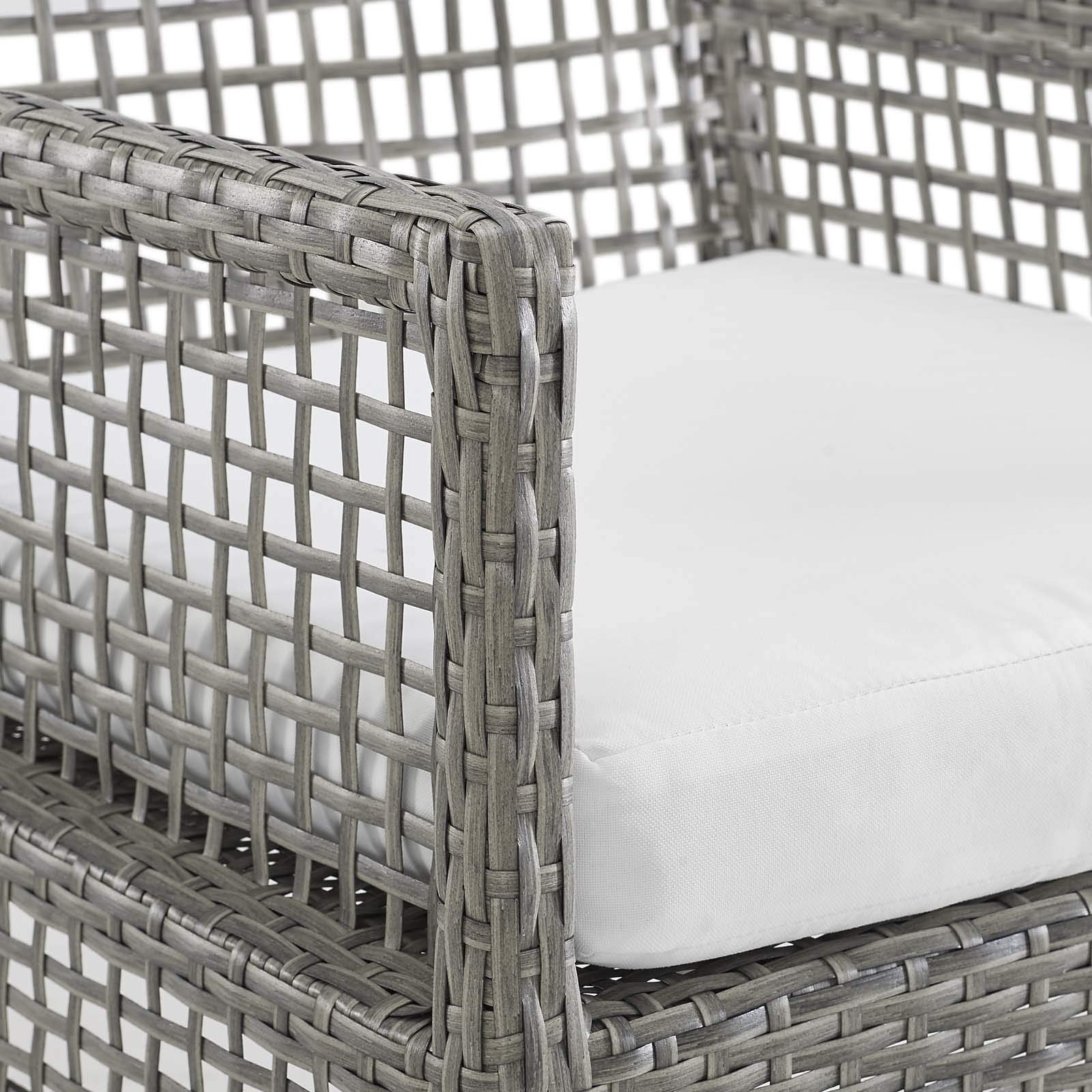 Modern Contemporary Outdoor Patio Dining Chairs - Set of 2 Rattan Armchairs in Gray & White - Perfect for Backyard, Garden, Poolside & Balcony Relaxation