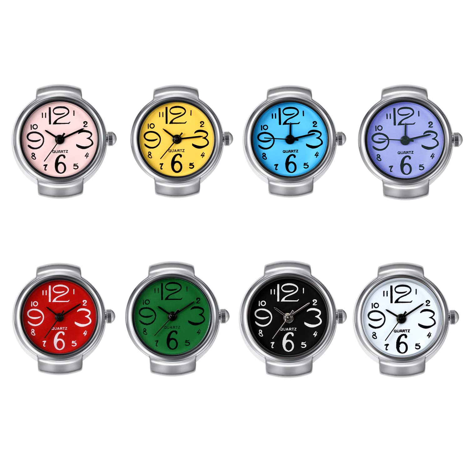 Lancardo Ring Watch for Women & Men - Analog Quartz Watch with Arabic Numerals, Elastic Band, Creative Finger Watch (8 Pack) - Perfect for Fashion Accessories, Gifts, and Unique Timekeeping