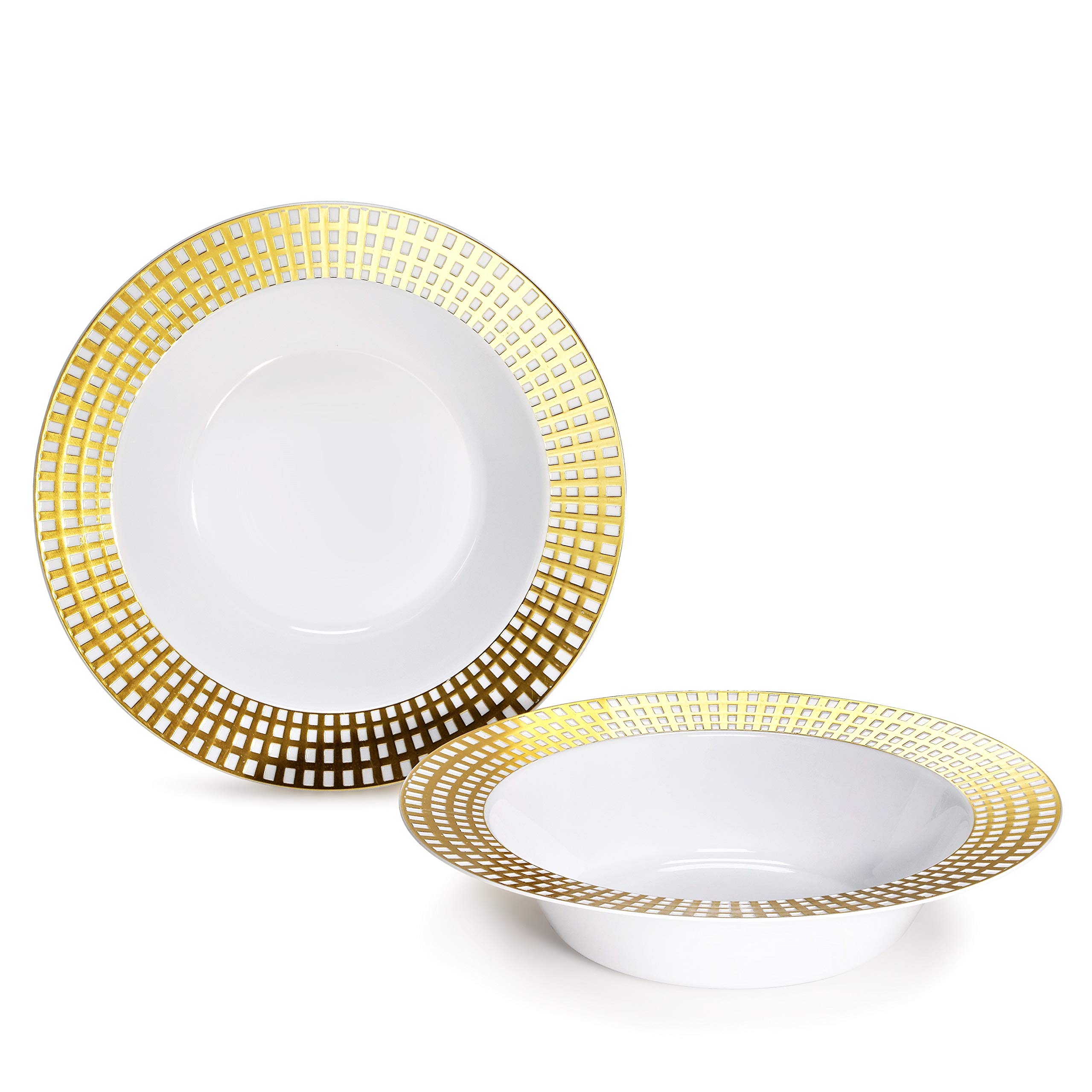 240 Pack Disposable Plastic Bowls 12oz - Elegant White & Gold Wedding Party Soup Bowls | Medium Weight for Catering, Events & Home Use