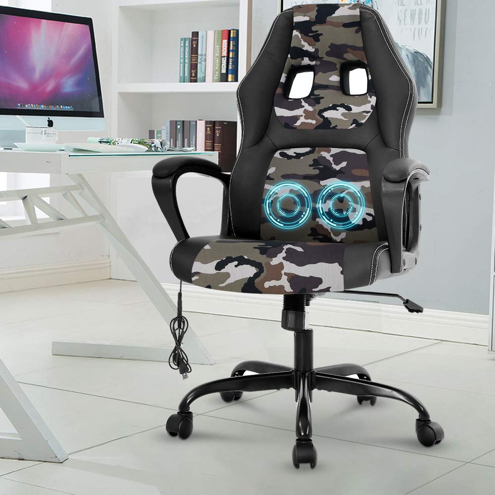 Ergonomic Gaming Office Chair - High Back PU Leather Computer Desk Chair with Lumbar Support & Massage, Adjustable Armrests, Swivel Rolling Task Chair for Men & Women (Camo Print) - Perfect for Home Office, Gaming Setup & Workspace Comfort