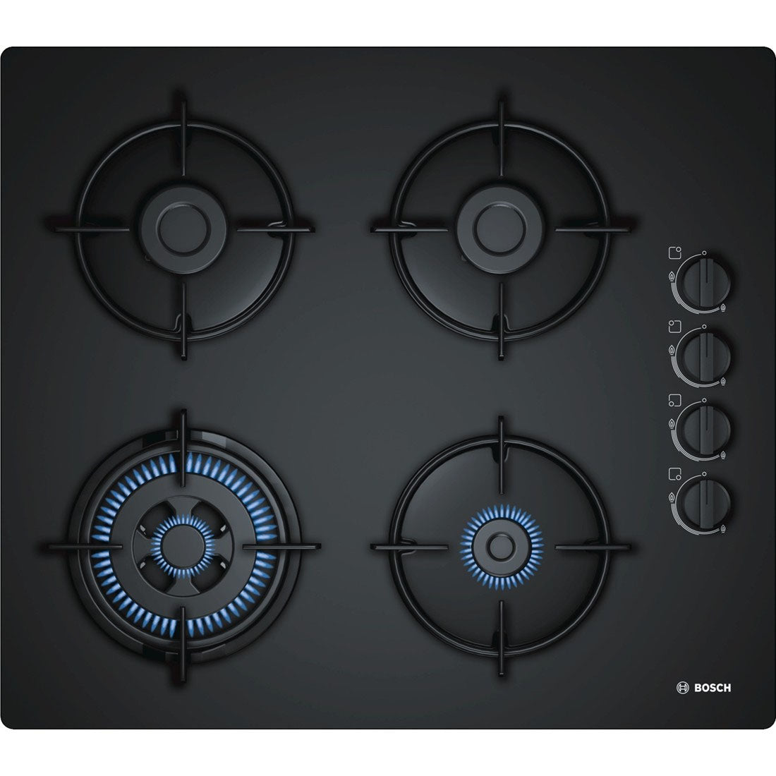 Bosch POH6B6B10 4-Zone Built-In Gas Hob in Black - Perfect for Modern Kitchens & Home Cooking