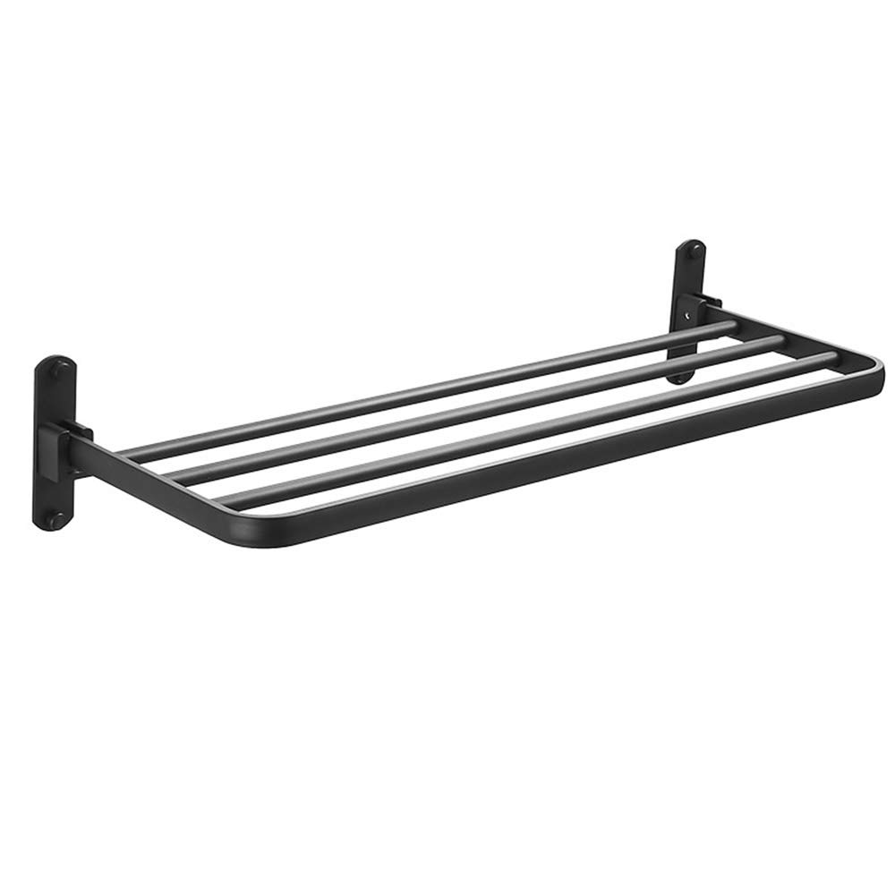 Black Single-Layer Non-Perforated Folding Towel Rack - Space Saving 90 Degree Foldable Aluminum Bathroom Towel Bar for Shower, Spa & Home Decor