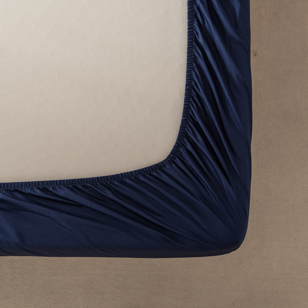 Casey 400 Thread Count Cotton Sheet Set - Navy Blue King Single Bed (50cm) for Luxurious Comfort & Breathable Sleep