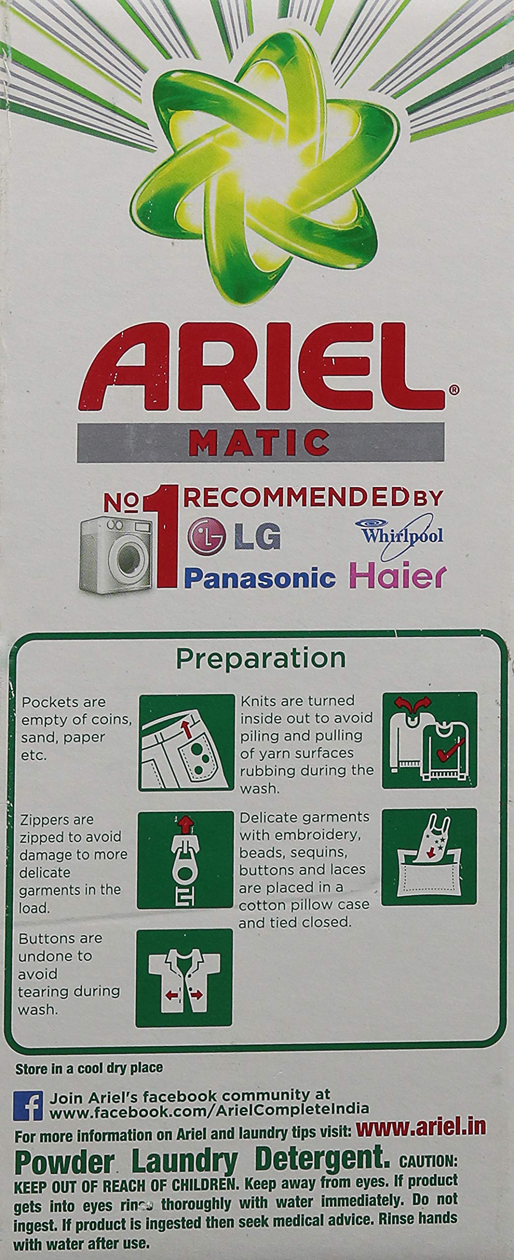 Ariel Matic Front Load Washing Machine Detergent Powder - 1kg (1 Pack) | High Efficiency HE Laundry Detergent for Stain Removal | Perfect for Front Load Washers & Sensitive Skin