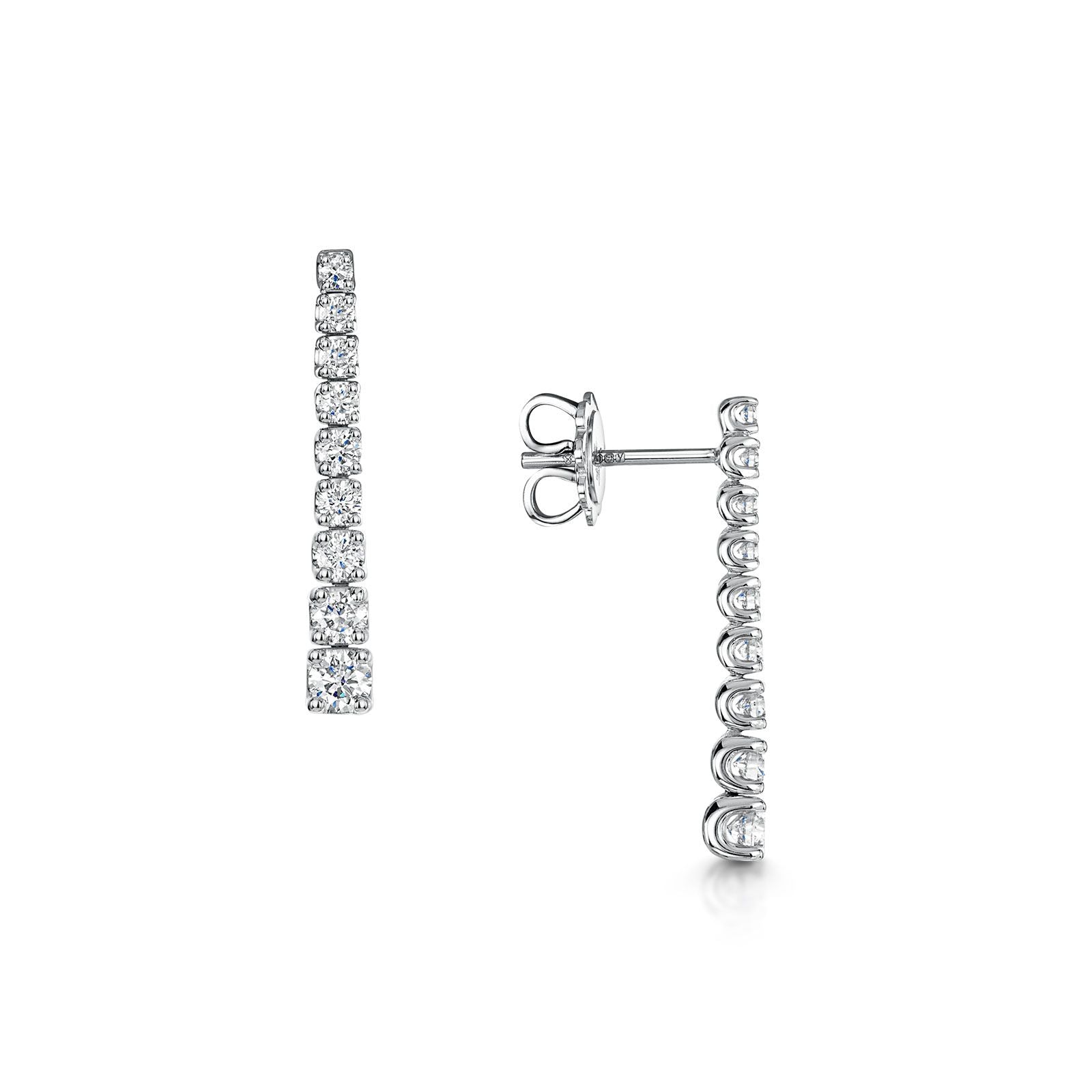 18ct White Gold Graduated Brilliant Cut Diamond Drop Earrings 1.03ct - Elegant Dangle Earrings for Women, Perfect for Weddings, Parties & Special Occasions
