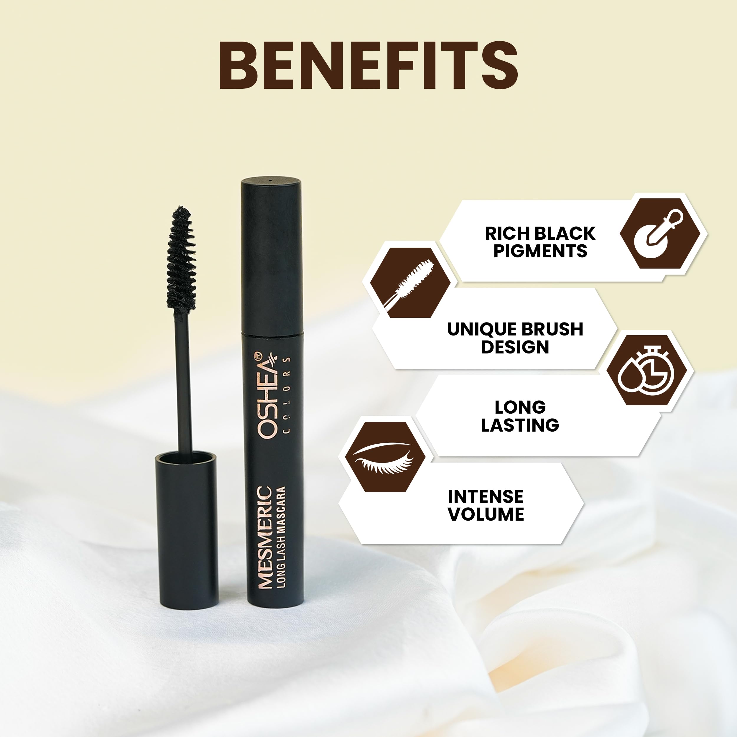 Oshea Colors Mesmeric Long Lash Mascara - Waterproof Volumizing Mascara for Dramatic Lashes | Paraben-Free, Highly Pigmented Black Formula (6ml) | Perfect for Everyday Wear, Date Night & Special Occasions