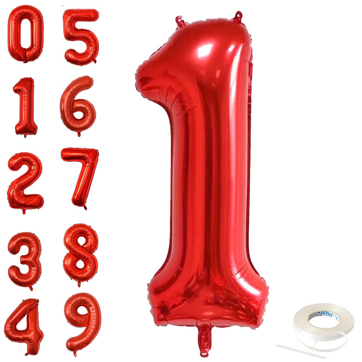 40 Inch Red Jumbo Digital 1 Number Balloons - Giant Foil Mylar Balloons for Birthday Parties, Weddings, Bridal Showers, Engagements, Anniversaries & Photo Shoots - Perfect for Event Decorations and Celebration Backdrops
