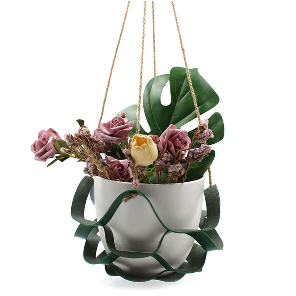2 Pack Small Hanging Flower Pot Net Bags - Multi-Layered Leather Plant Hangers for Indoor Gardening, Home Decor & Wall Decorations - Perfect for Pothos, Ferns & Succulents in Living Room, Balcony or Patio