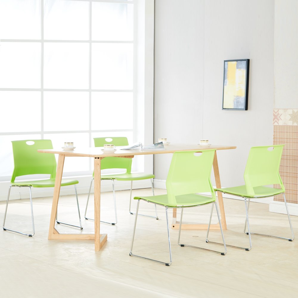 Modern Stacking Chairs for Business & Home - Set of 4 Green Dining Chairs | Space-Saving Solution for Offices, Restaurants, and Compact Living Spaces