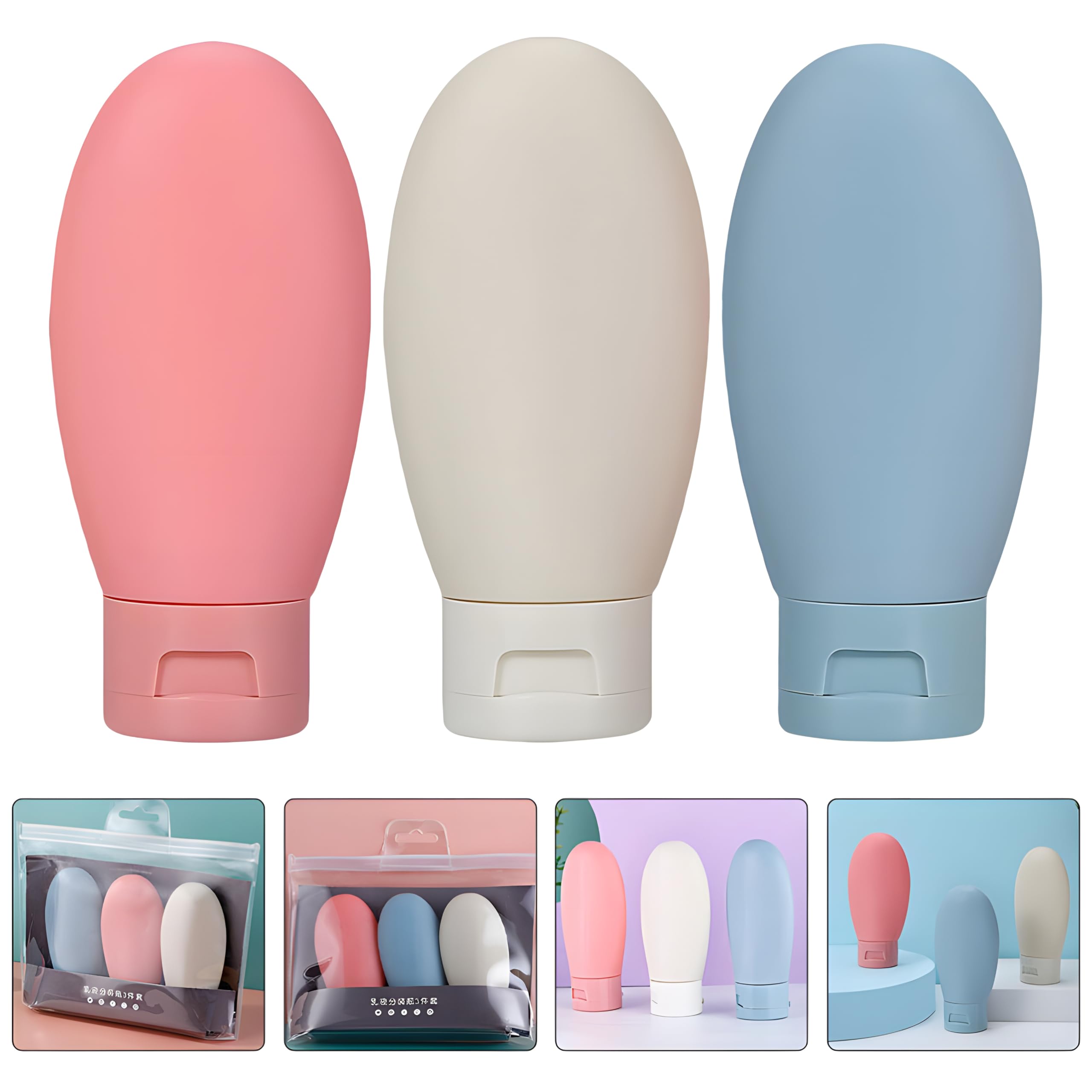 JIALTO 60ml Refillable Travel Bottles - Silicone Squeeze Bottles for Shampoo, Lotion & Cream | Leakproof Toiletry Containers | Perfect for Airplane Carry-on, Gym & Vacation Essentials (Pack of 3)