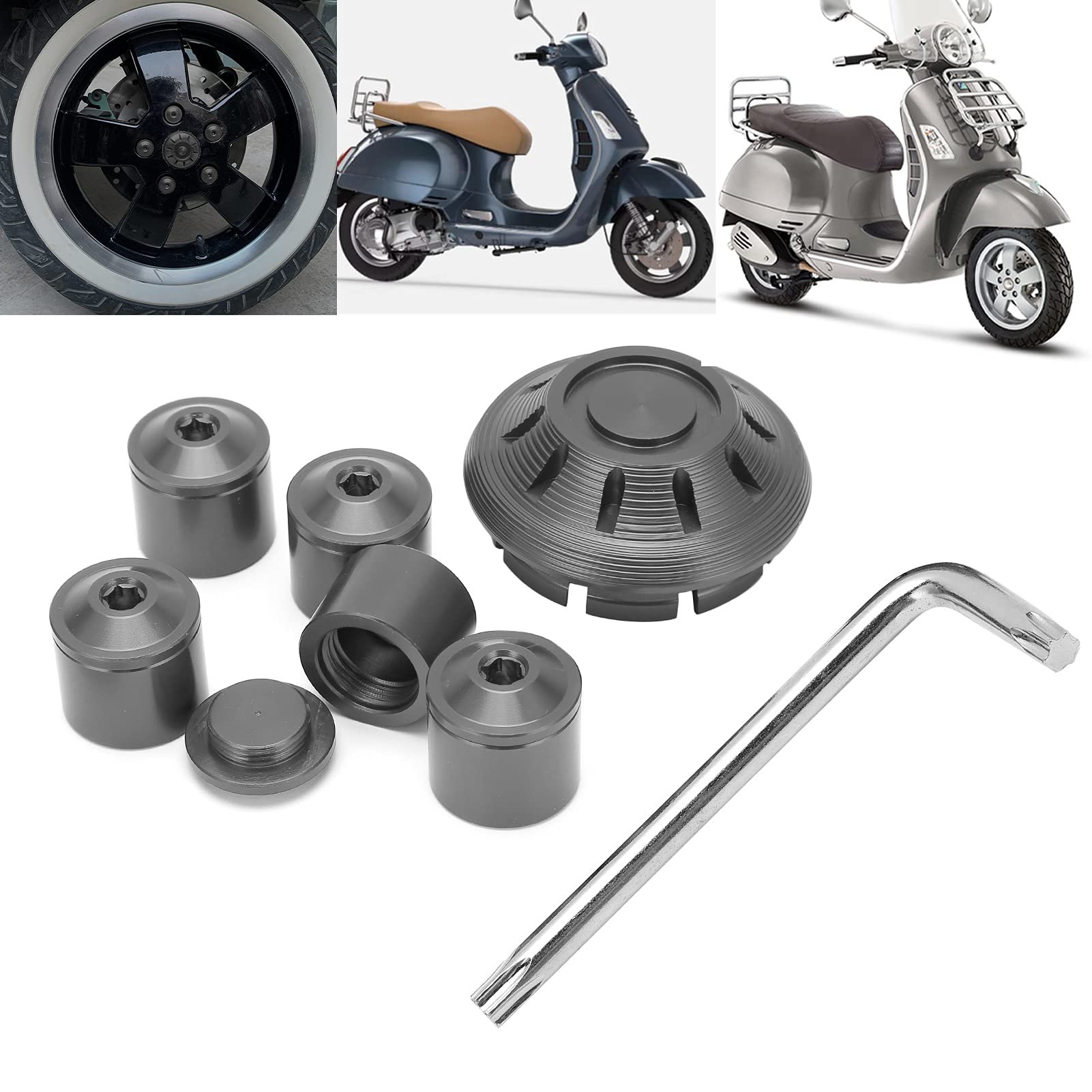 6pcs Motorcycle Hub Cover Wheel Side Cap - Aluminum Alloy for Vespa GTV 250 300 (2017-2020 Models) | Durable Bike Wheel Accessories for Enhanced Style & Protection | Perfect for Urban Commuting & Scooter Enthusiasts