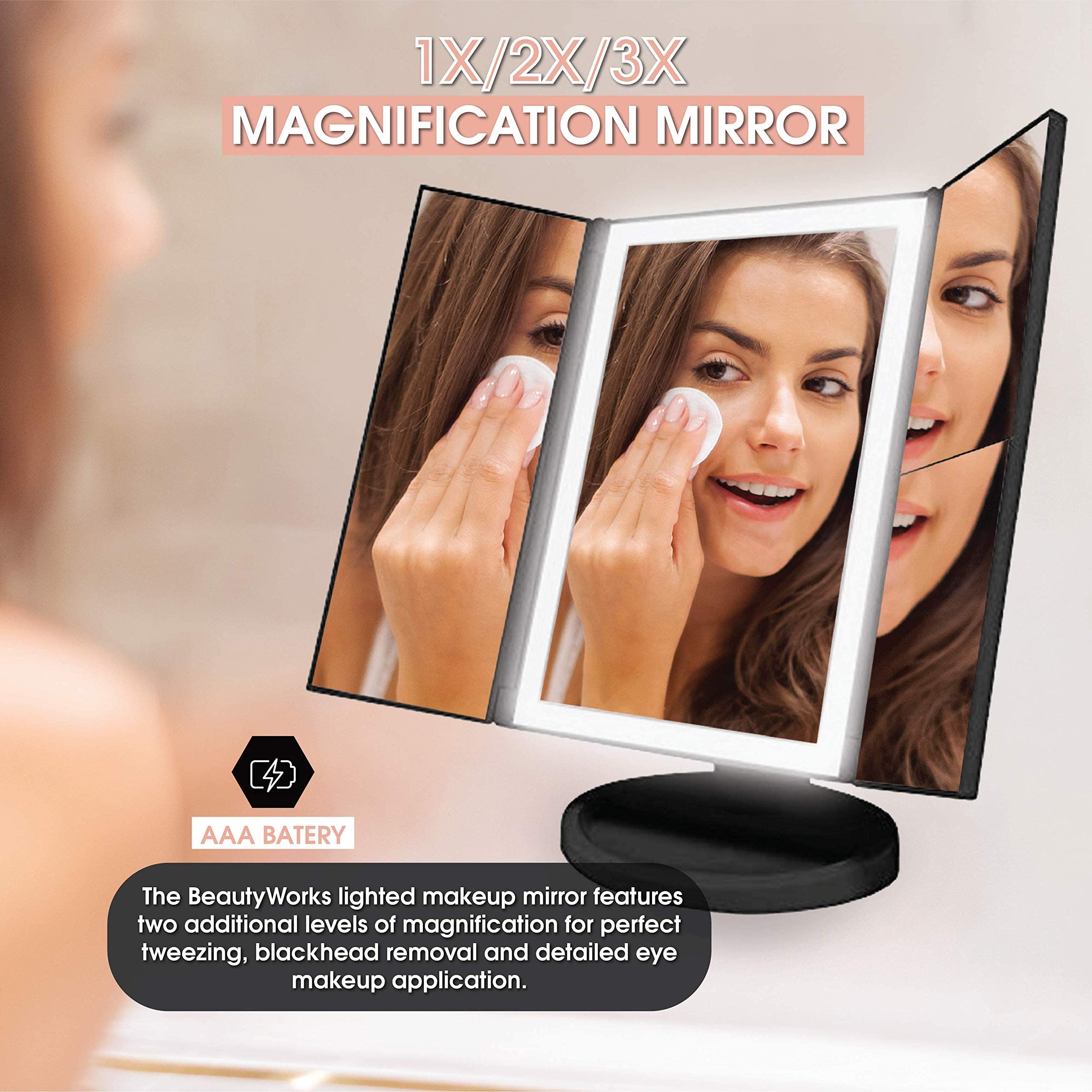 36 LED Backlit Makeup Mirror with Touch-Screen Light Control - Tri-Fold 1X/2X/3X Magnification, Portable HD Cosmetic Mirror for Professional & Home Use (Midnight Black) - Perfect for Vanity, Bathroom, Dressing Room & Travel