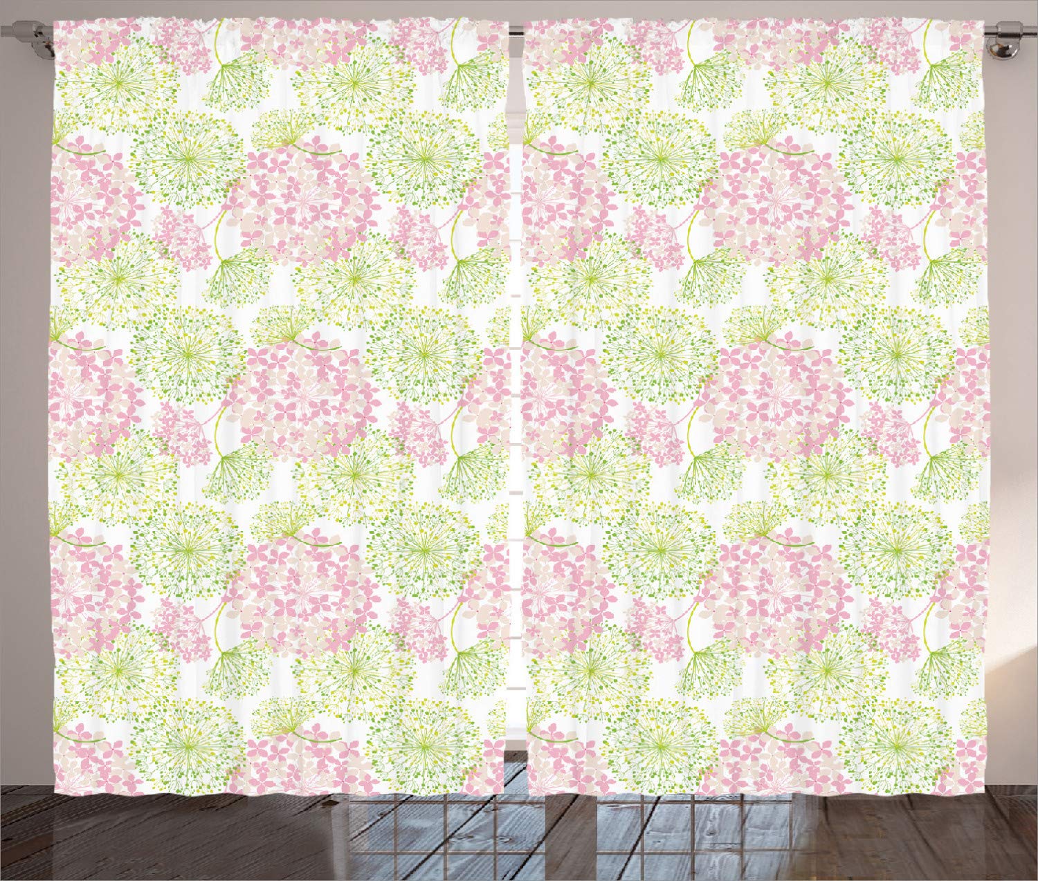 Ambesonne Floral Curtains - Dandelion Flower Botanical Print Window Drapes for Living Room & Bedroom, 2 Panel Set (108
