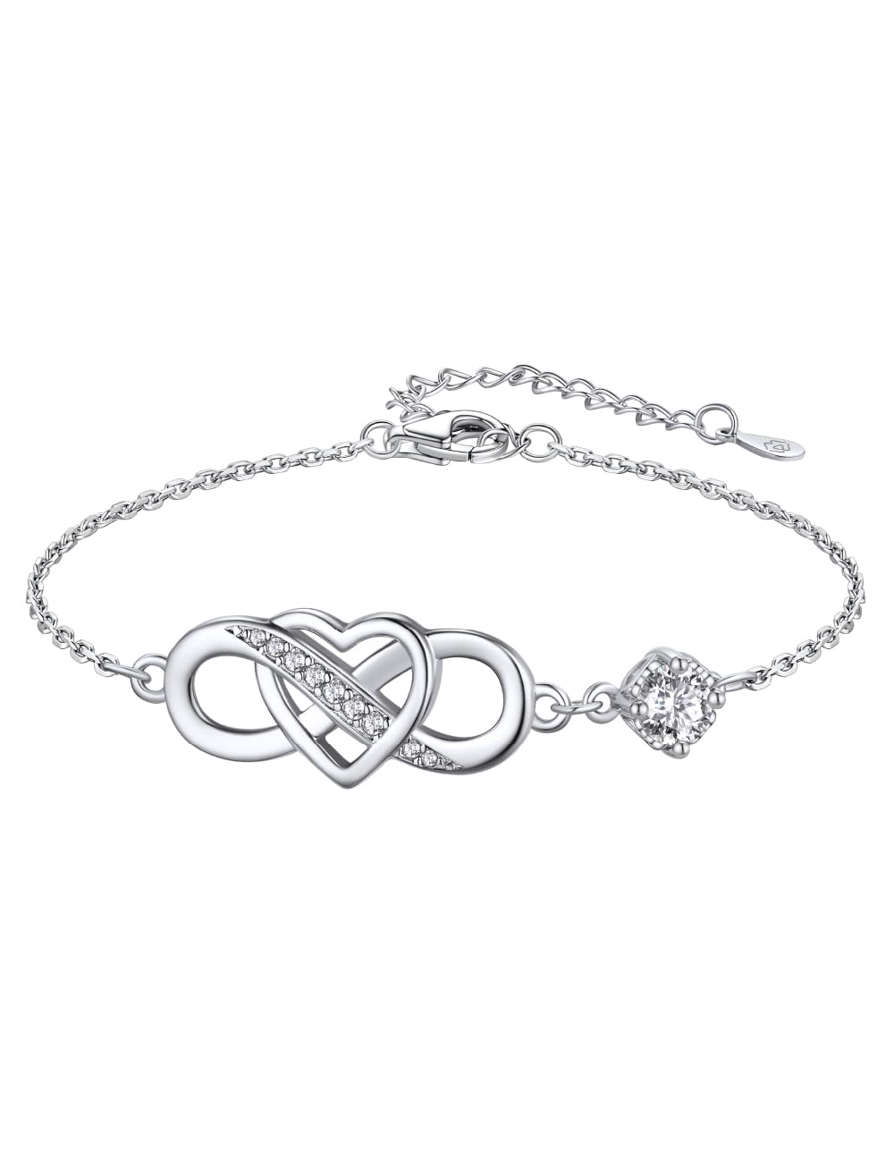 MomentWish Infinity Heart Bracelet for Women - D Color VVS1 Moissanite Simulated Diamond 925 Sterling Silver Jewelry | Romantic Gifts for Her, Anniversary, Valentine's Day, Birthday | Perfect for Date Night, Wedding, Special Occasions