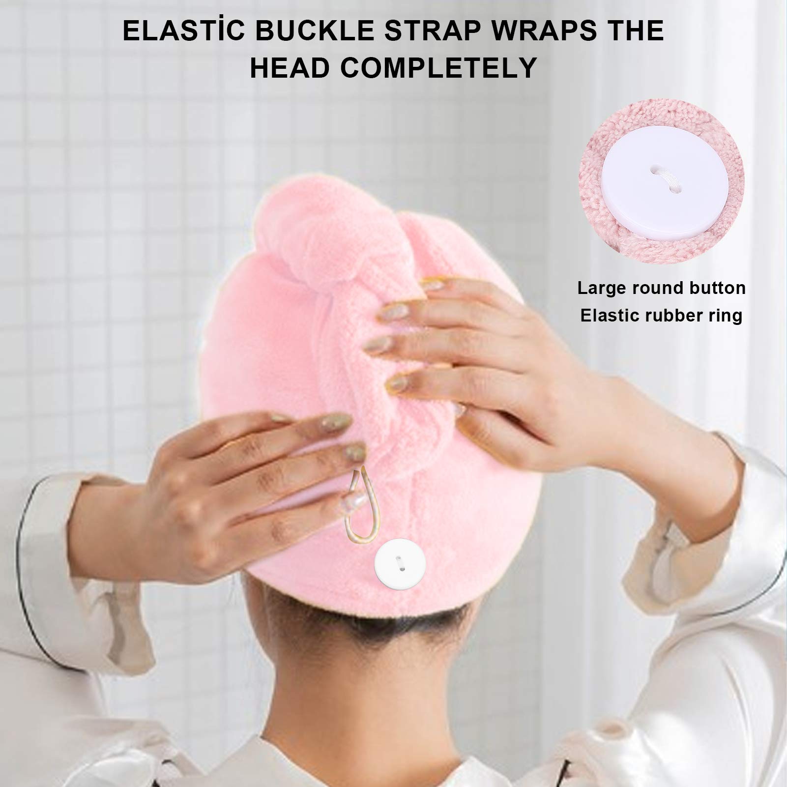 Soft & Lightweight Hair Towel Wrap for Women & Men - Quick Dry Microfiber Hair Turban with Adjustable Hair Band (Pink Set) - Perfect for Post-Shower, Hair Drying, Face Washing & Makeup Routine
