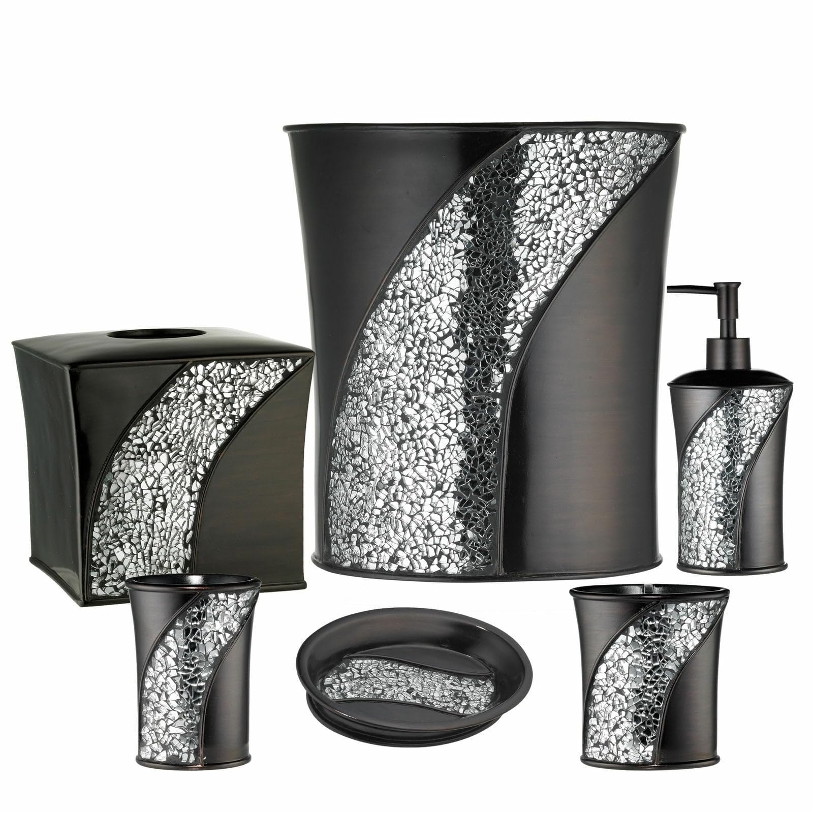6-Piece Sinatra Resin Bathroom Accessory Set - Cracked Glass Design with Oil Rubbed Bronze Finish | Perfect for Modern Bathroom Decor & Spa-Like Experience