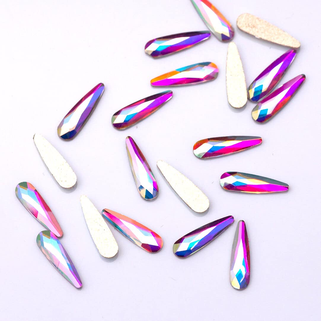 20pcs 2x6mm Nail Art Rhinestones - Tear Drop Multicolor Crystal AB 3D Glitter Glass Gems for DIY Nails, Manicure, Pedicure & Beauty Salon Decorations (Perfect for Wedding, Party & Special Occasion Nail Designs)