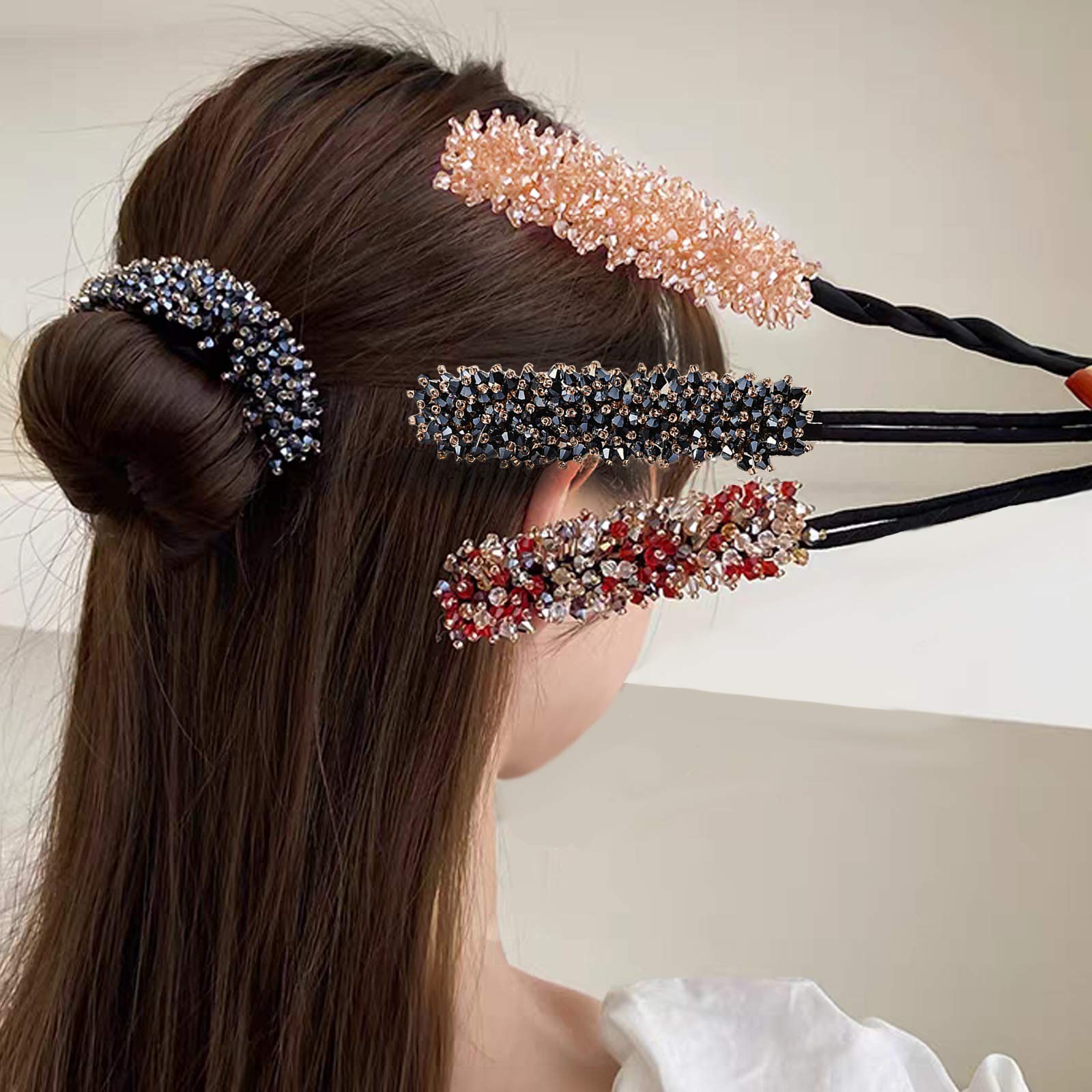 Sparkly Rhinestone Hair Donut Bun Maker for Women & Girls - 3 Colors | Easy Hair Styling Tool for Updos, Ponytails & Special Occasions