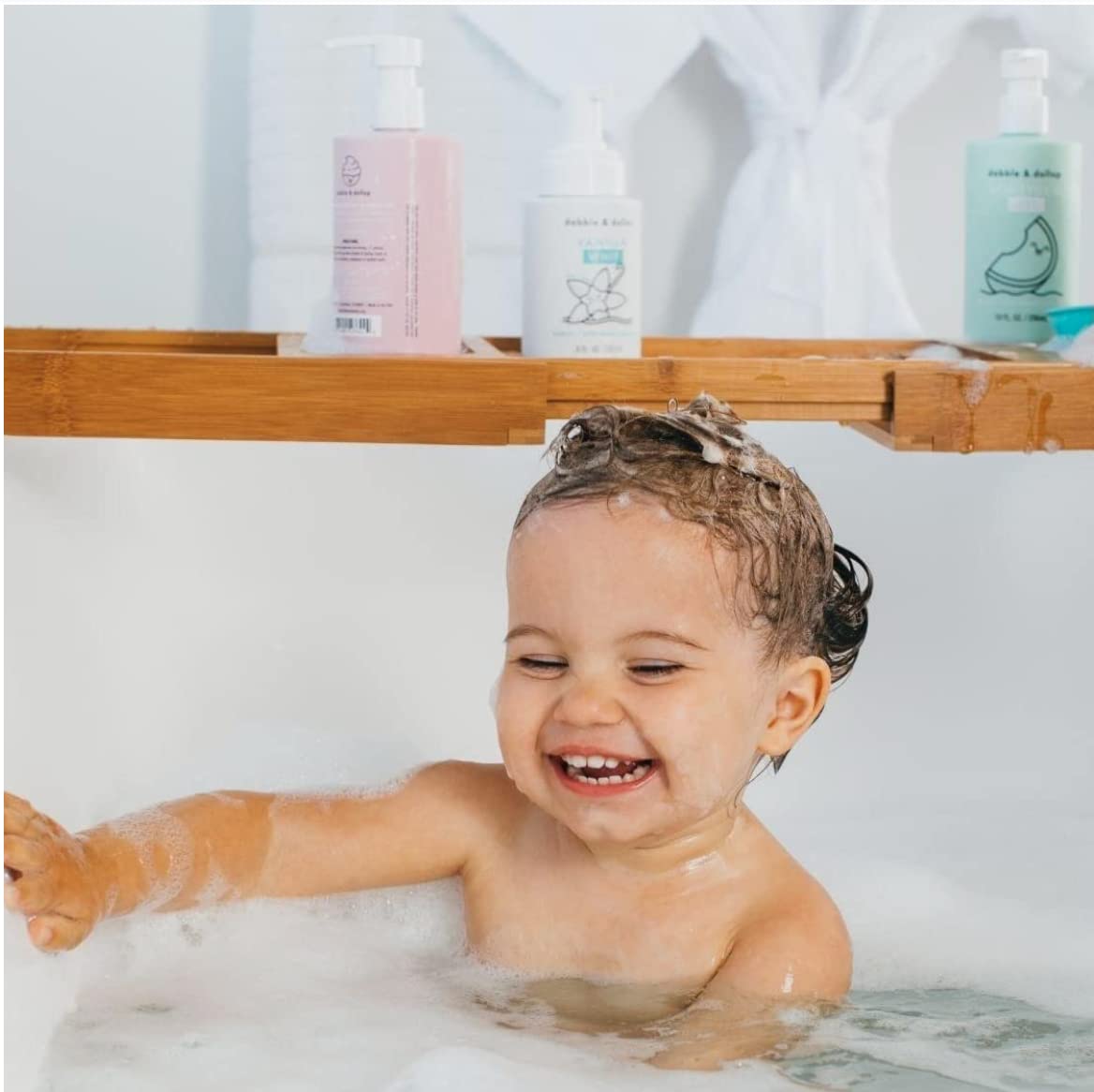 Dabble & Dollop Natural Kids Bubble Bath, Body Wash & Shampoo Set - USA-Made, Vegan, Paraben & Sulfate Free, Gluten-Free, Tear-Free - Honeydew Melon, Vanilla & Coconut Scent (3-Pack) | Gentle Cleansing for Beach Days, Pool Time & Bathtub Fun
