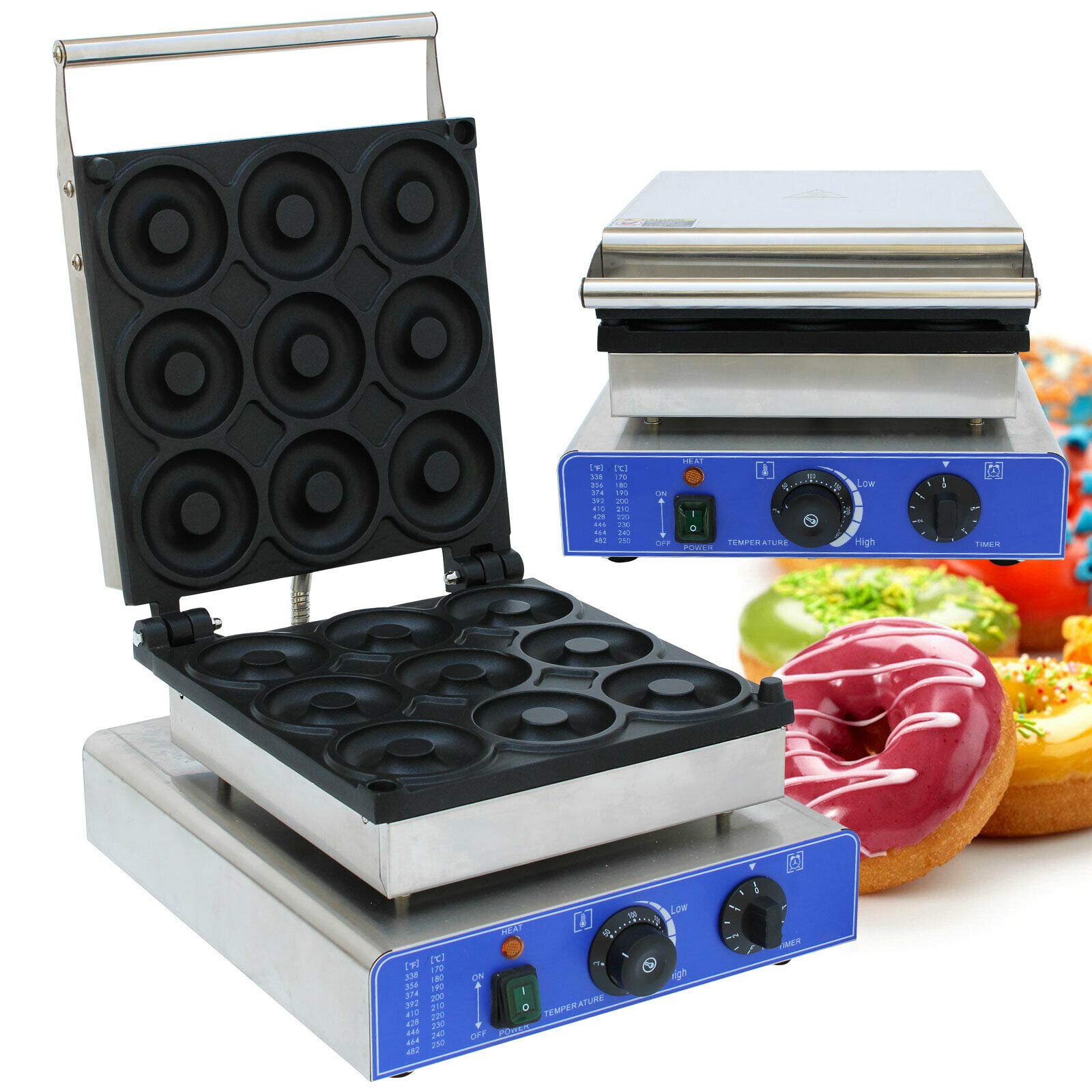Commercial Donut Maker Machine - Electric Baker with Non-Stick Surface, Makes 9 Donuts at Once - Stainless Steel Body for Kid-Friendly Breakfast, Snacks & Desserts - Perfect for Home, Cafes & Bakeries