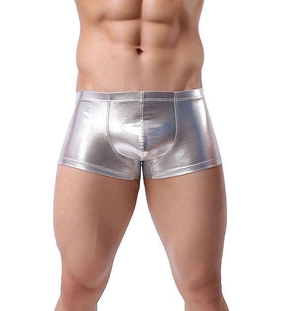 Men's Sexy Imitation Leather Boxer Briefs - Low Rise Pouch Trunks with Patent Leather Look - Comfortable & Stylish Underwear for Everyday Wear, Date Night & Special Occasions