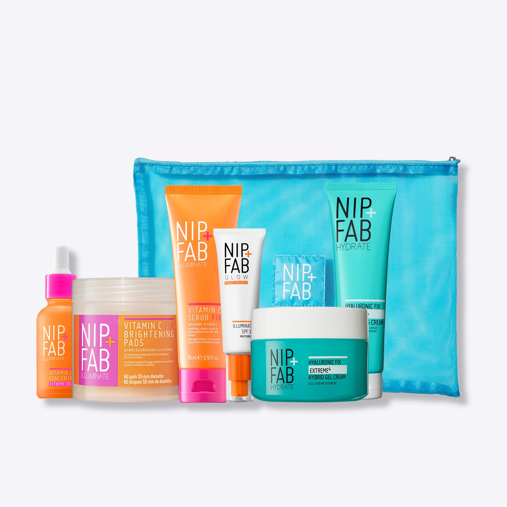 Nip + Fab Brighten & Hydrate Gift Set with Mesh Bag - Vitamin C Skincare Kit for Glowing Hydrated Skin | Perfect for Travel & Gifting