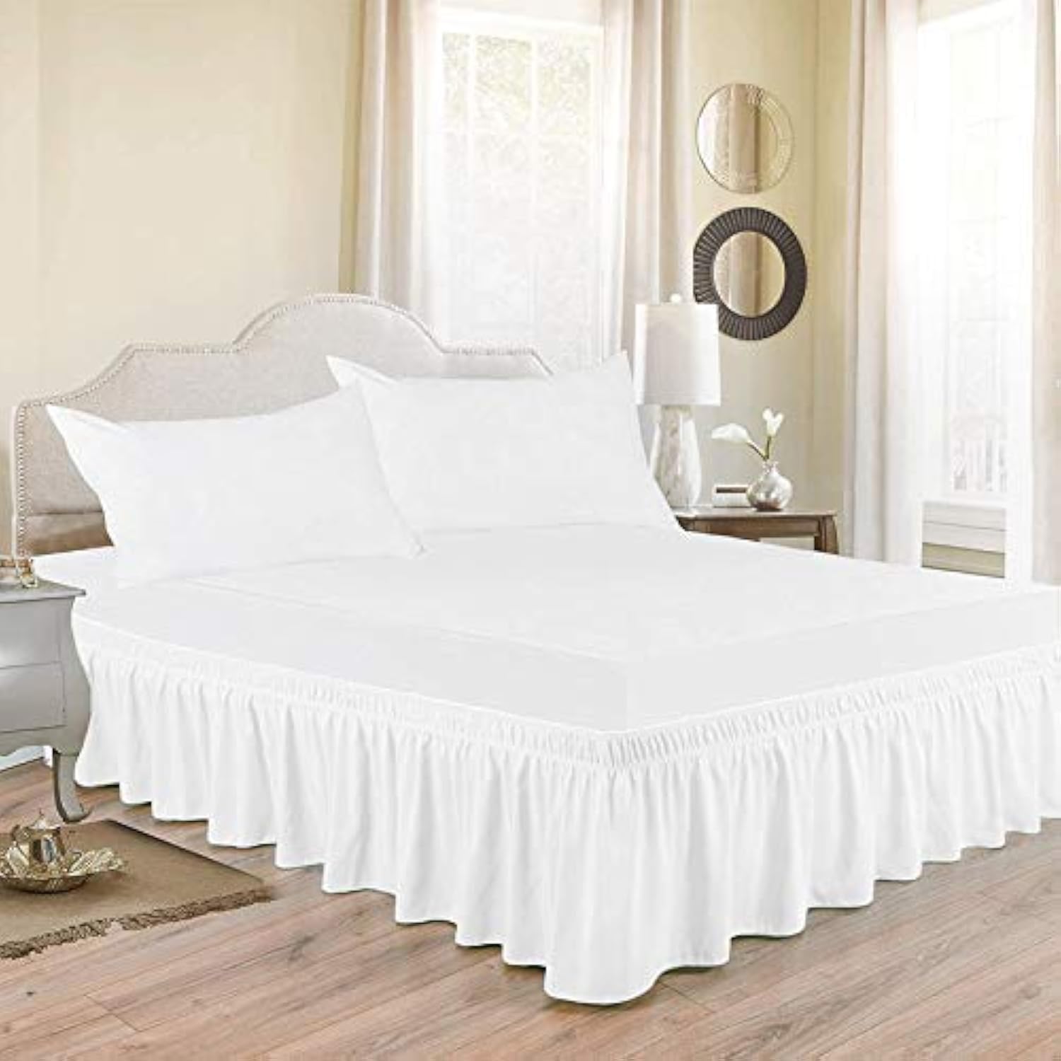 Premium 800 TC Cotton Wrap Around Elastic Bed Skirt - 3-Sided Dust Ruffle with 18