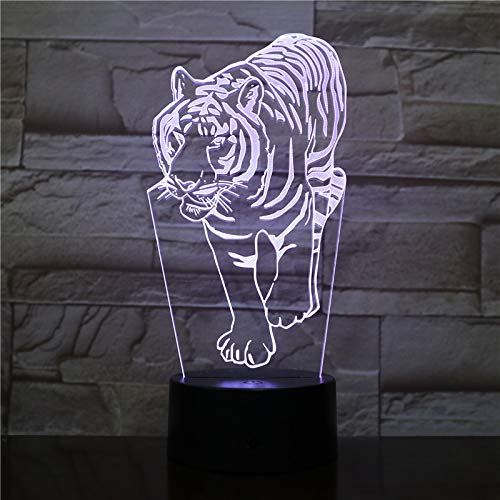 3D Tiger Night Light with 16 Color Changing LED, Remote Control Desk Lamp - Acrylic Flat ABS Base, USB Powered for Kids Room, Nursery, Birthday & Christmas Gift
