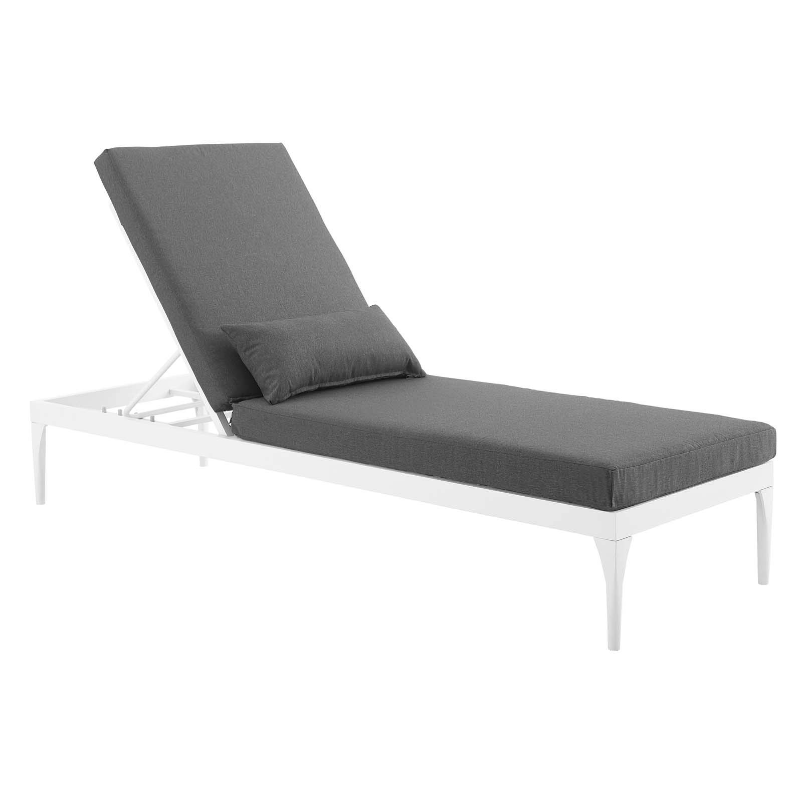 Modway Perspective Aluminum Outdoor Patio Chaise Lounge Chair with Cushions - White & Charcoal - Weather-Resistant Poolside & Backyard Relaxation Furniture