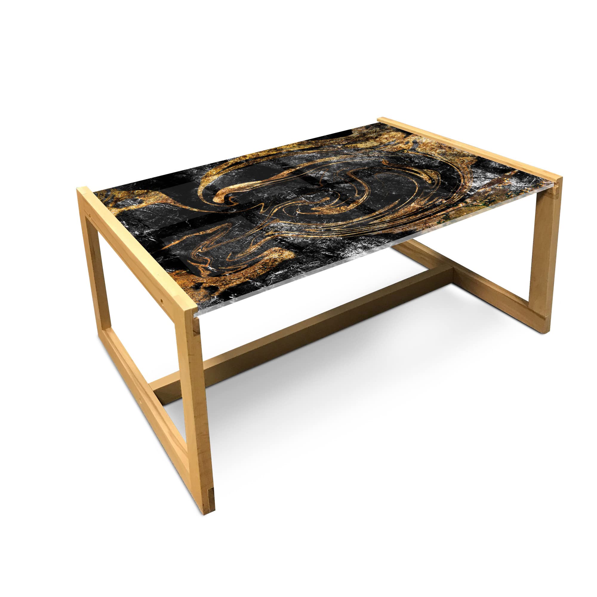 Ambesonne Marble Coffee Table - Weathered Abstract Grunge Swirls Granite Print Acrylic Glass Top with Wooden Frame - Modern Center Table for Living Room, Office, Dorm - Large Black & Sand Brown - Perfect for Home Decor, Lounge Areas and Small Spaces