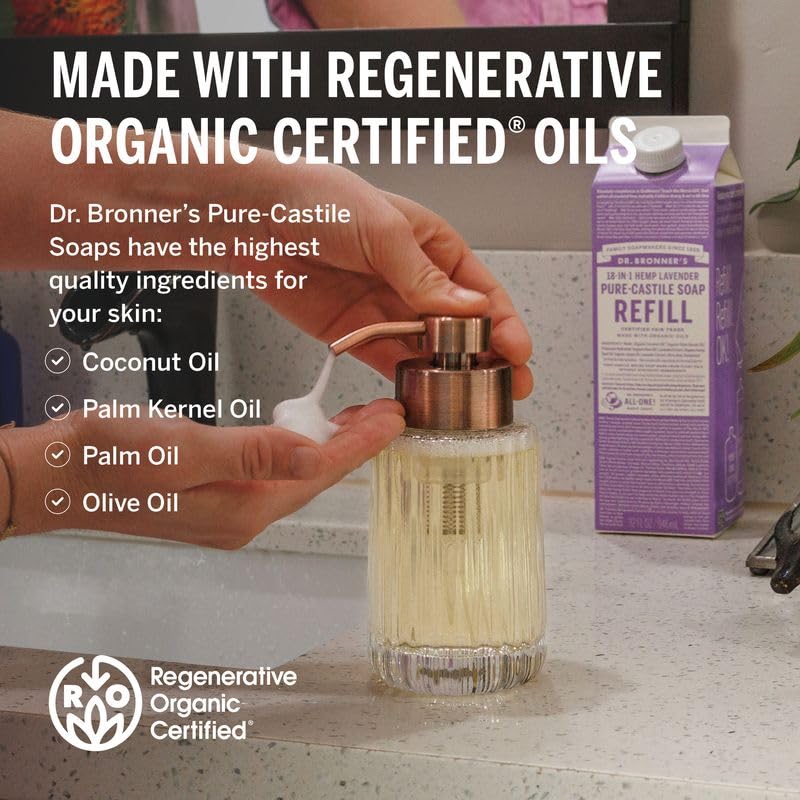 Dr. Bronner's Pure-Castile Liquid Soap Refill - 32oz Lavender, Organic Certified, 82% Less Plastic - 18-in-1 Uses: Face Wash, Body Wash, Hand Soap, Shampoo, Household Cleaner - Perfect for Eco-Friendly Home, Travel & Camping