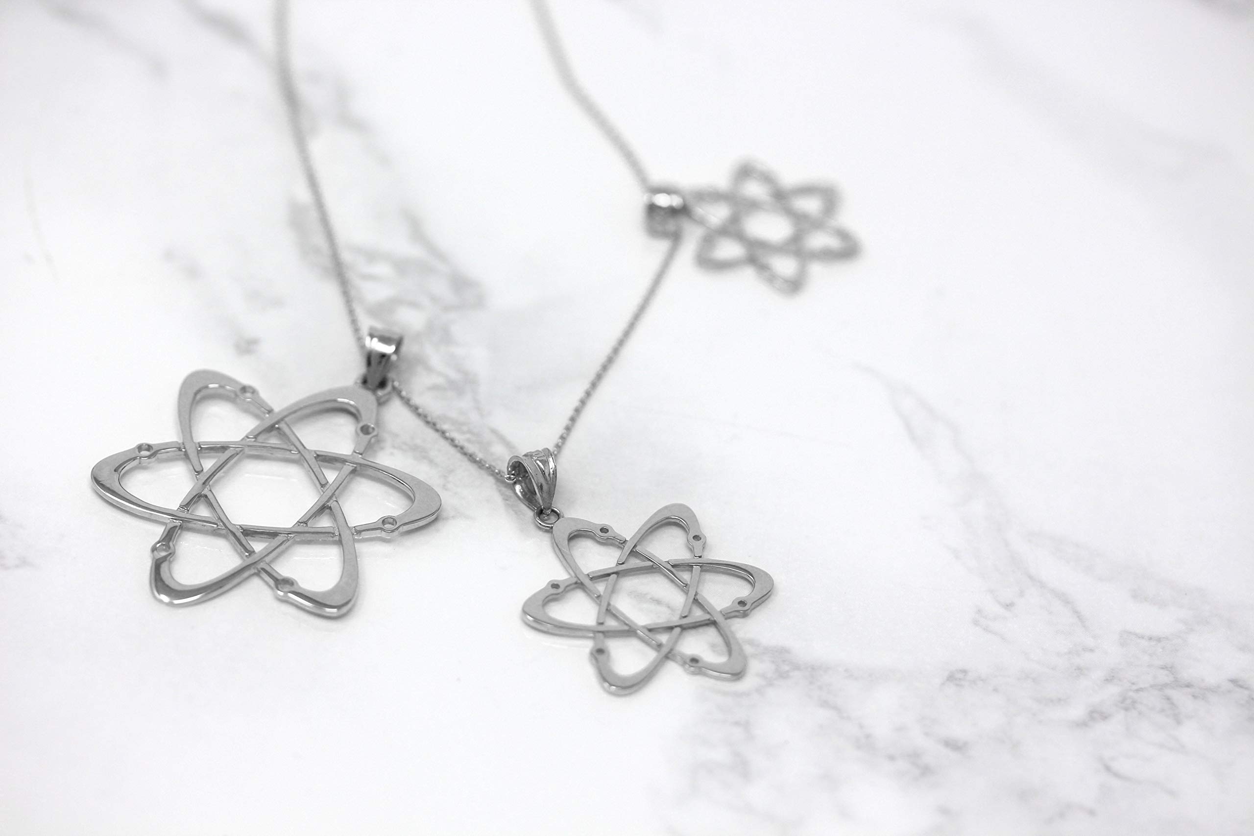 Sterling Silver Carbon Atom Science Reversible Charm Pendant Necklace for Chemistry Lovers - Unique Science Jewelry Gift for Students & Teachers