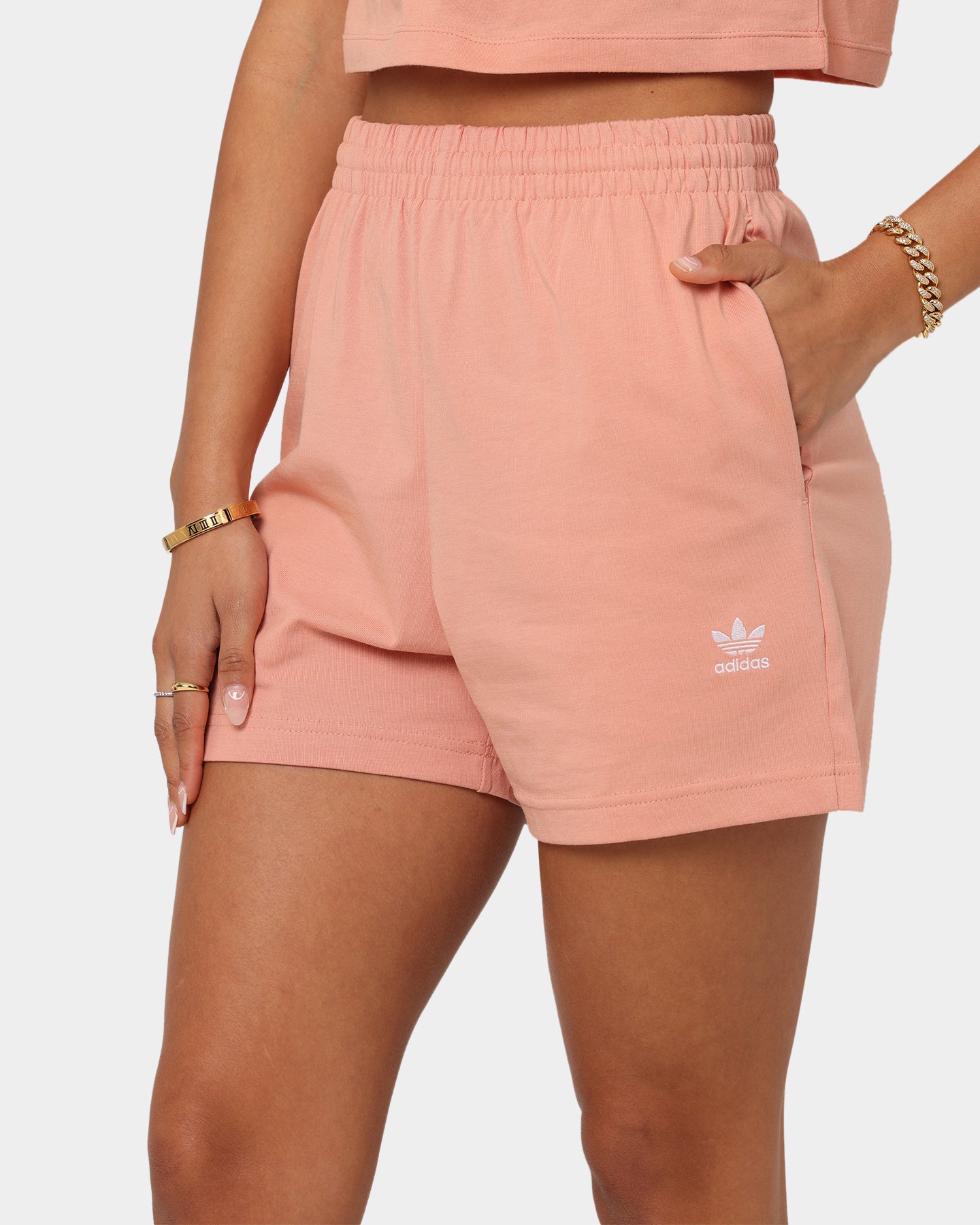 Adidas Women's Adicolor Essentials Shorts - Blush Pink Athletic Shorts for Running, Yoga & Casual Wear