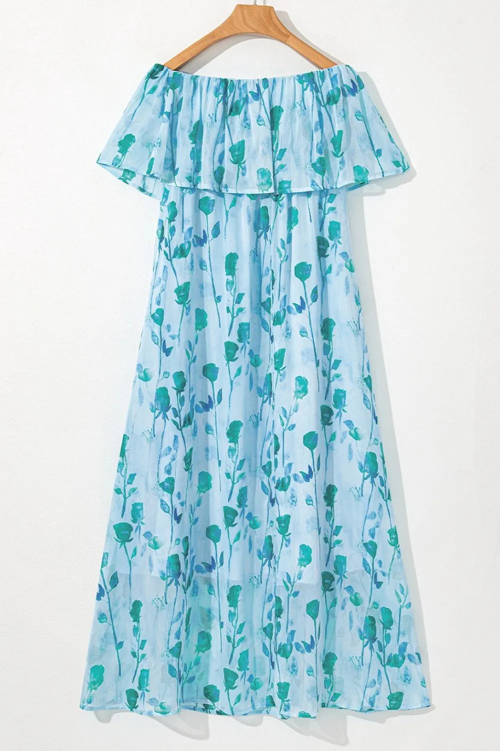 Blue Floral Print Ruffled Side Slit Tube Top Maxi Dress for Women | Summer Beach Party & Boho Chic Outfit | Perfect for Vacations, Weddings & Date Nights