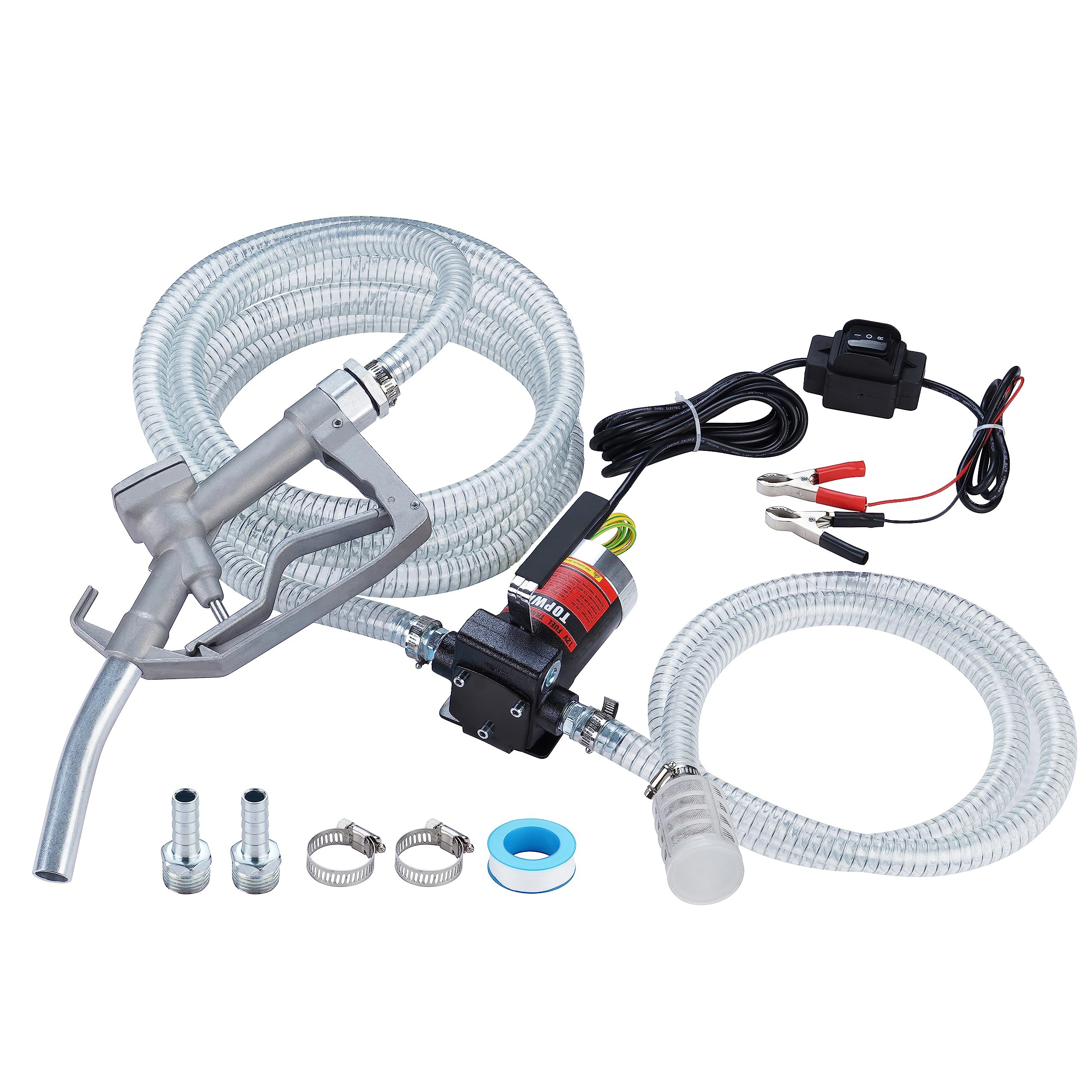 TOPWAY 12V DC Gasoline Fuel Pump Kit - Self-Priming Oil Transfer Pump with Handle, Reversible Flow, Overheat & Explosion Protection - for Gasoline, Diesel, Kerosene - Perfect for Fuel Transfer, Farm Equipment, Marine Use & Emergency Situations