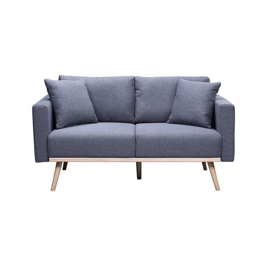 Lilola Home Easton Dark Gray Linen Fabric Loveseat with USB Charging Ports, Side Pockets & Throw Pillows - Perfect for Small Spaces, Living Rooms and Apartments